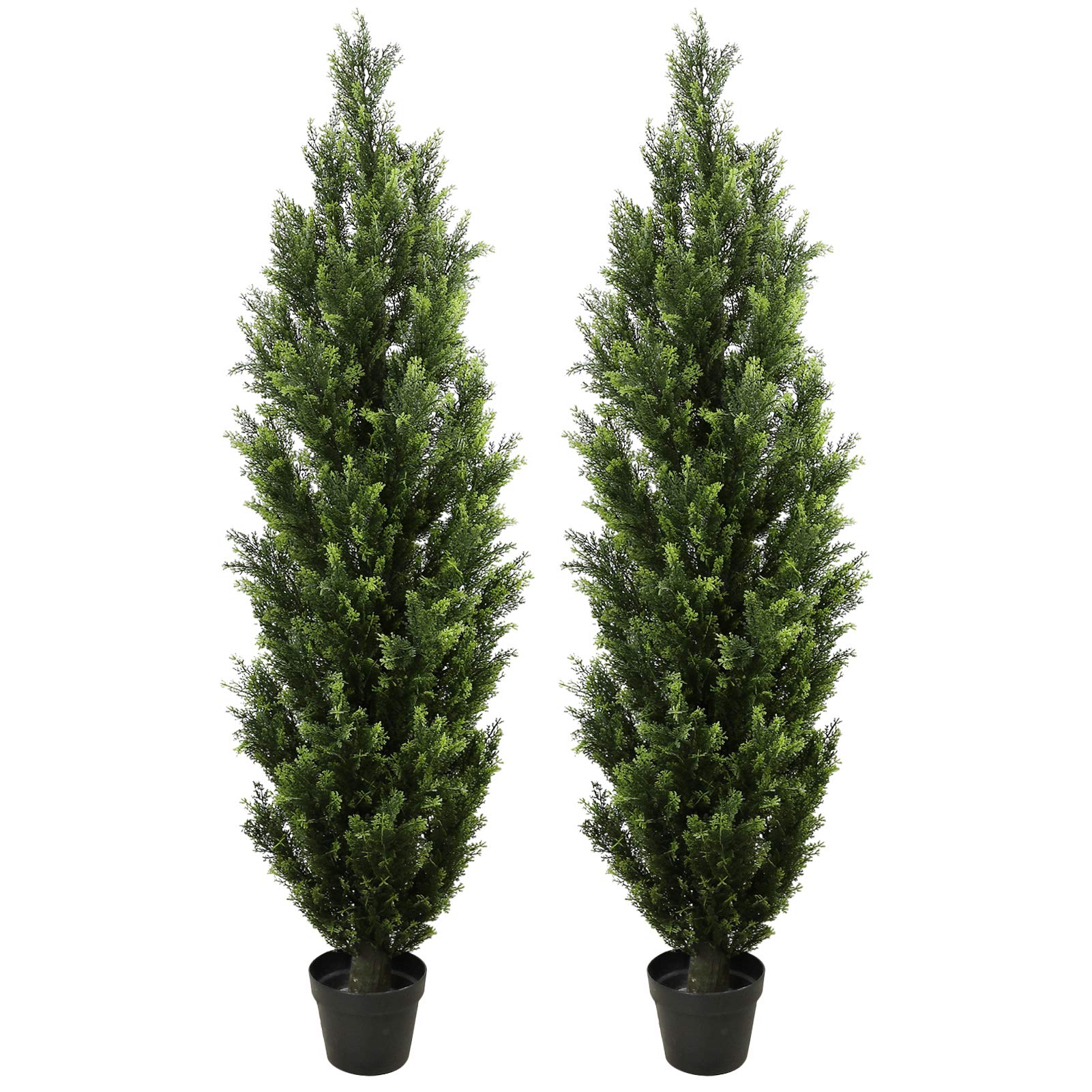 IC ELAINE 5ft Artificial Topiary Trees - Set of 2 UV Resistant Fake Cedar Pine Plants for Outdoor & Indoor Decor - Perfect for Front Porch, Patio, Garden, and Home Decoration