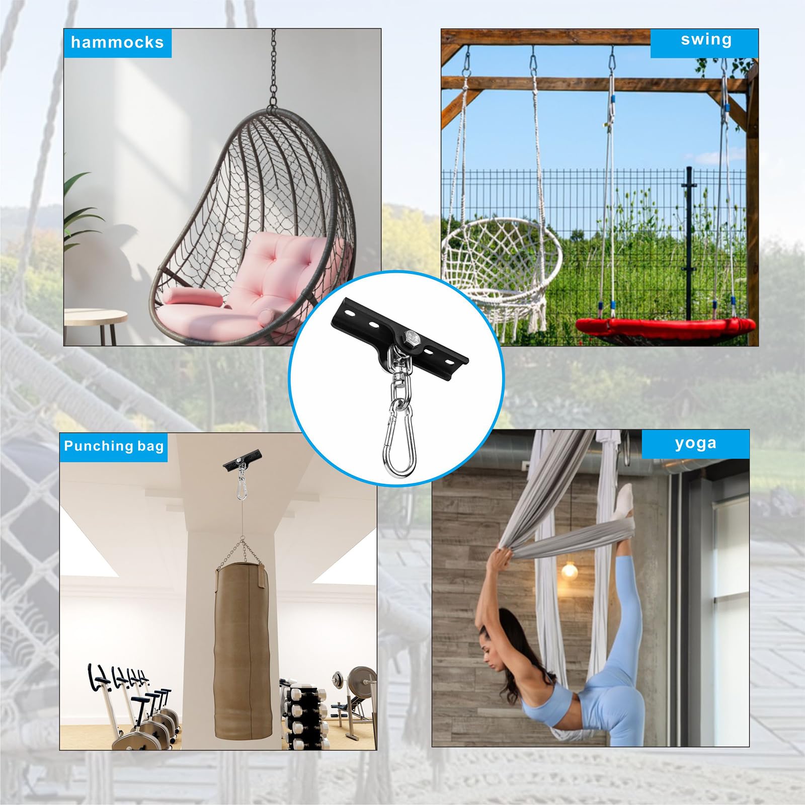 Heavy Duty 360° Swivel Swing Hanger Hook for Wooden & Concrete Swing Sets - Durable Suspension Hooks for Hammock Chairs, Yoga Swings, Punching Bags - Perfect for Backyard Playgrounds, Gym Equipment & Outdoor Relaxation