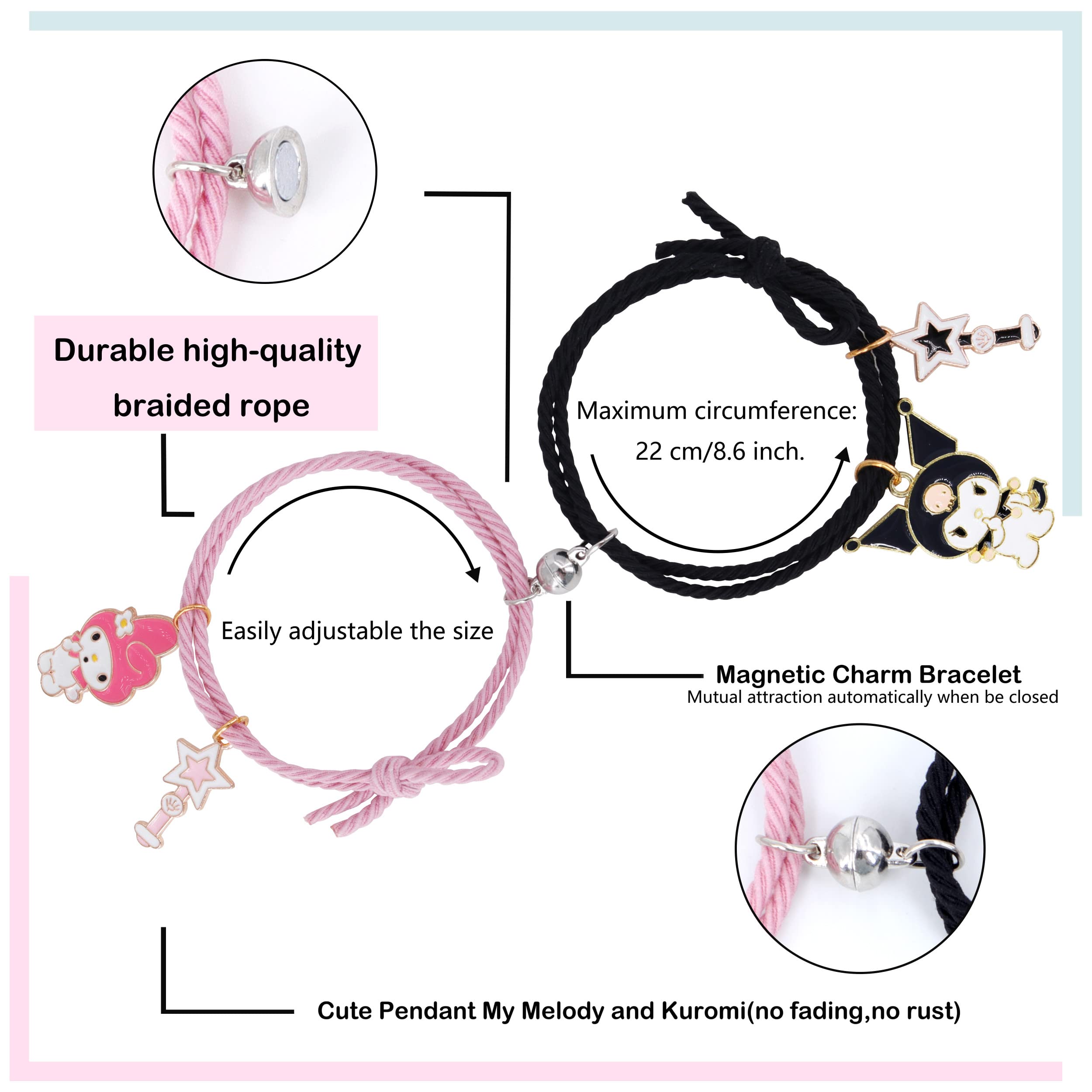 Roffatide Anime Magnetic Bracelets - Adjustable Mutual Attraction Bracelet Set with Elastic Hair Ties for Cosplay, Gift Giving & Everyday Fashion Accessories