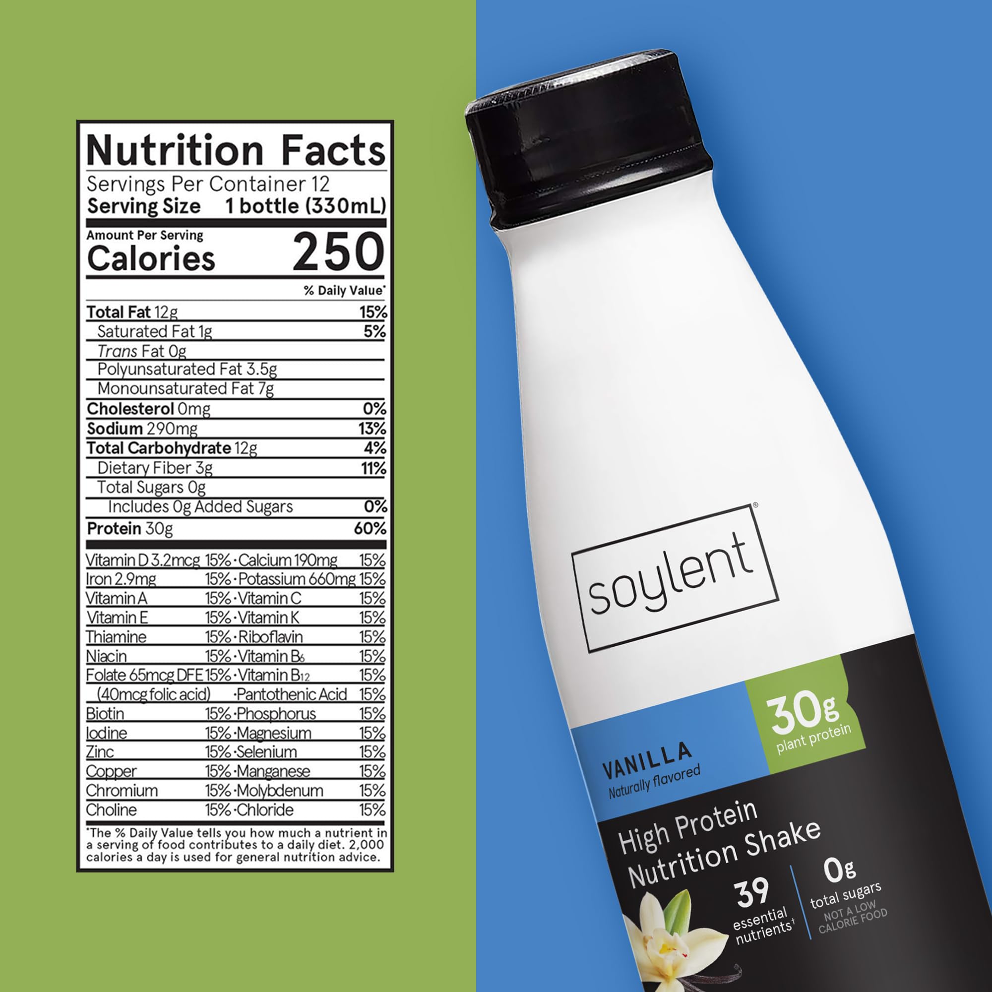 Soylent Complete Protein Shake Vanilla - 30g Plant-Based Vegan Protein, Dairy Free, Zero Sugar, Ready to Drink Meal Replacement (11oz, 12 Pack) - Perfect for Post-Workout Recovery, Busy Mornings & On-the-Go Nutrition