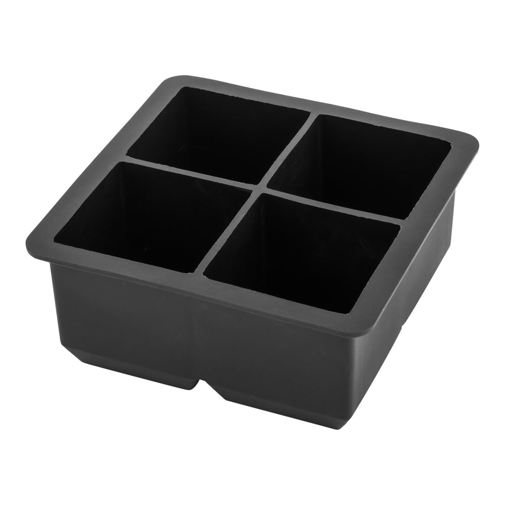 Premium Black Silicone Ice Cube Tray - 2 Large Ice Cubes with 4 Compartments (1-Pack) - Perfect for Cocktails, Whiskey & Home Bar Use