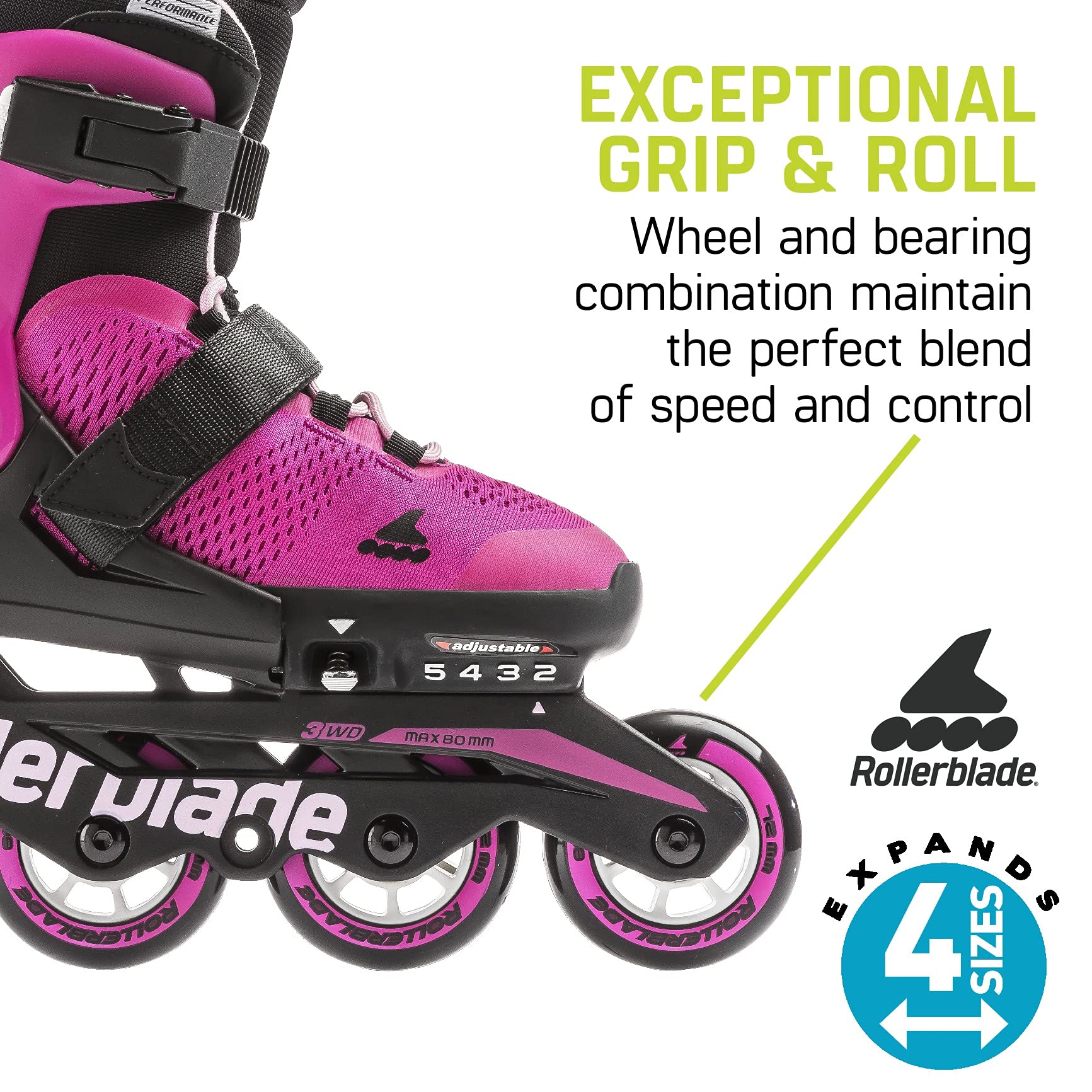 Rollerblade Microblade Adjustable Kids Inline Skates - Youth Performance Fitness Roller Skates for Boys & Girls | Perfect for Outdoor Sports, Park Rides & Family Fun Activities