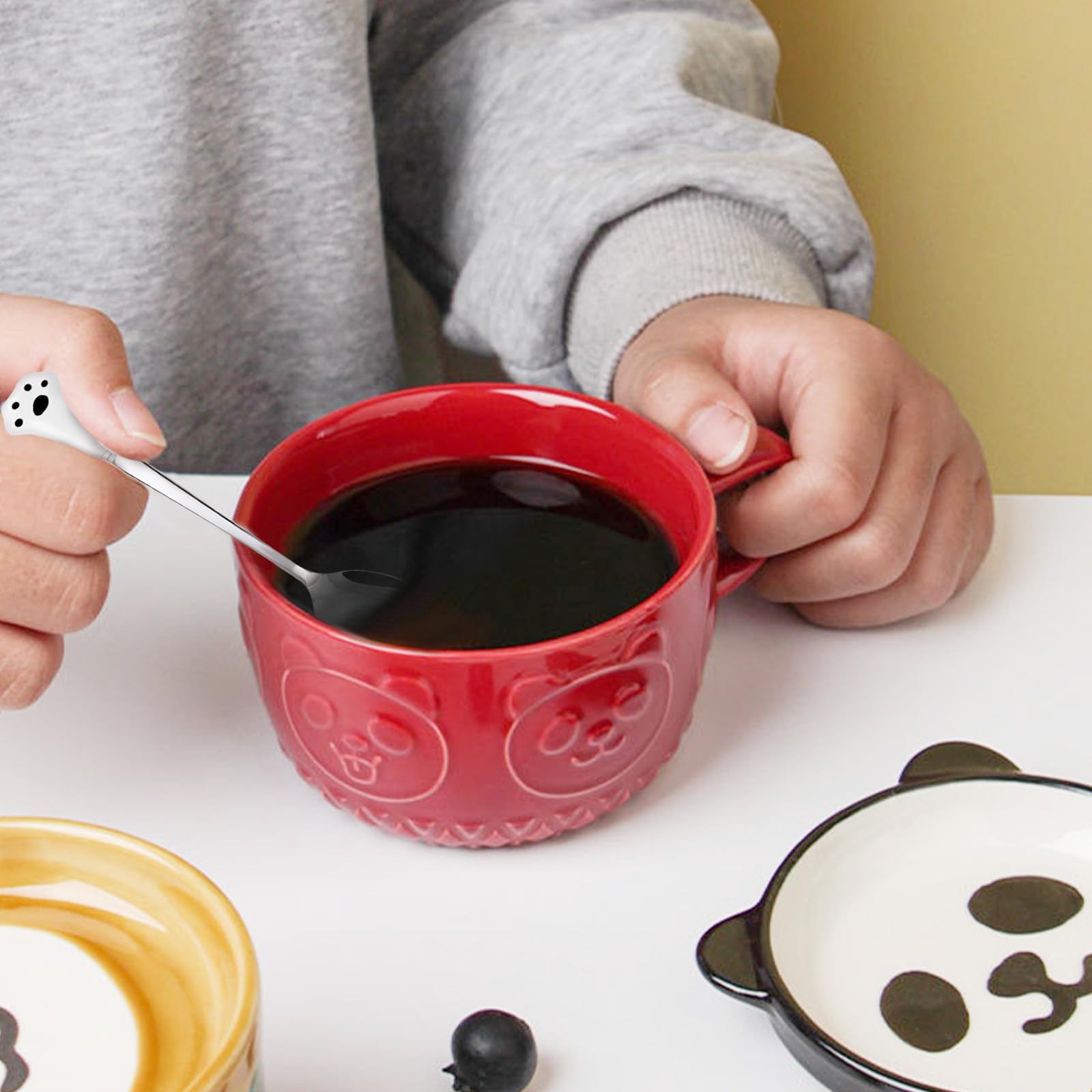 Kawaii Panda Coffee Mug with Lid - Cute Ceramic Tea Cup & Dessert Saucer Set for Women, Men, Kids - Perfect Christmas, Birthday Gift for Her, Wife, Mom, Grandma, Teacher - Ideal for Home, Office & Coffee Lovers