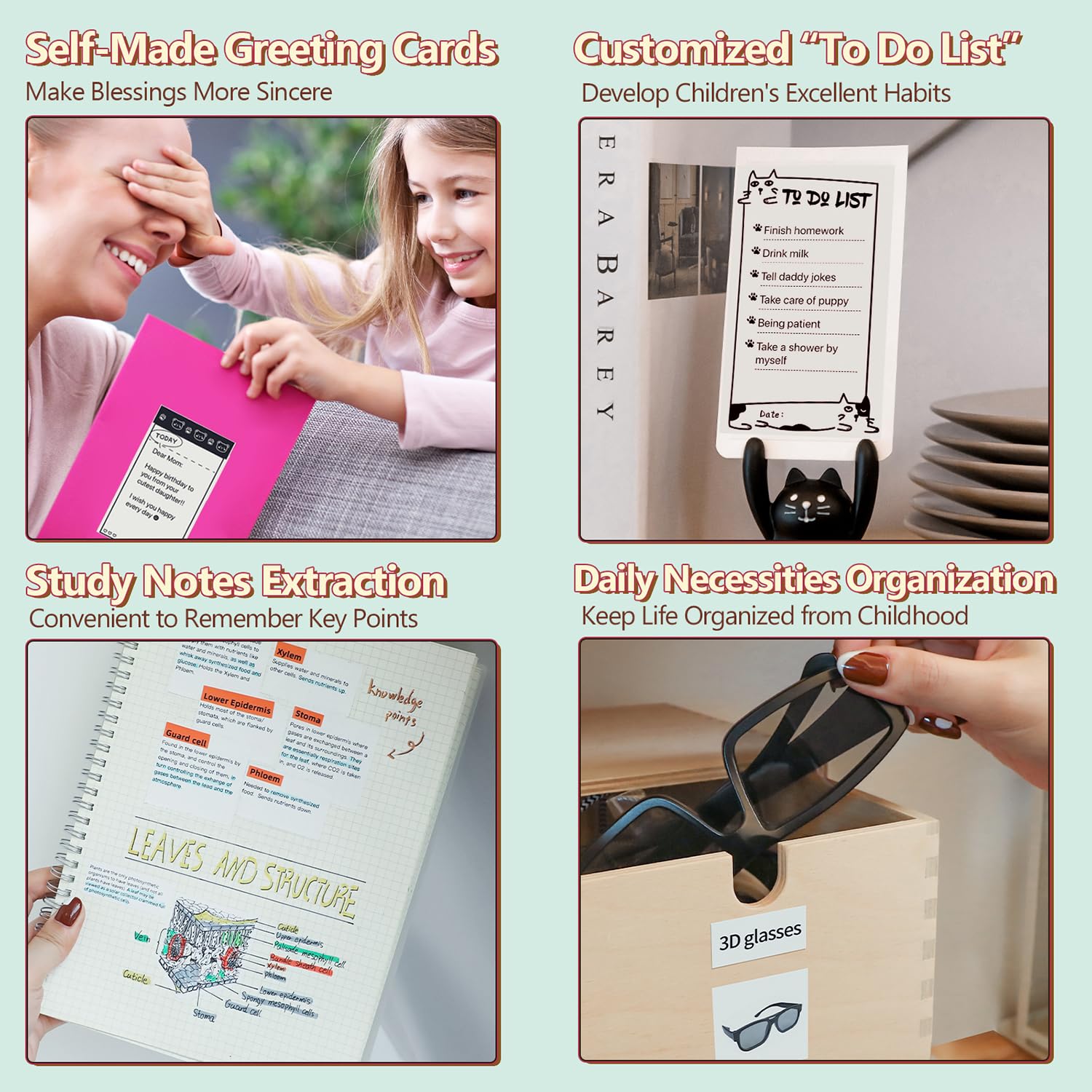 Memoking T02 Mini Thermal Sticker Printer - Portable Inkless Label Maker for Flashcards, Journals & Photos | Green Compact Sticker Machine for Students, DIY Projects & Home Organization