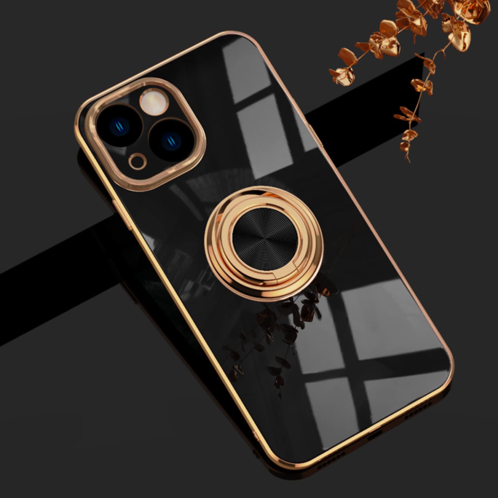 Magnetic iPhone 14 Case with 360° Rotatable Ring Holder & Kickstand - Slim Shockproof Protective Phone Cover for iPhone 14 (6.1