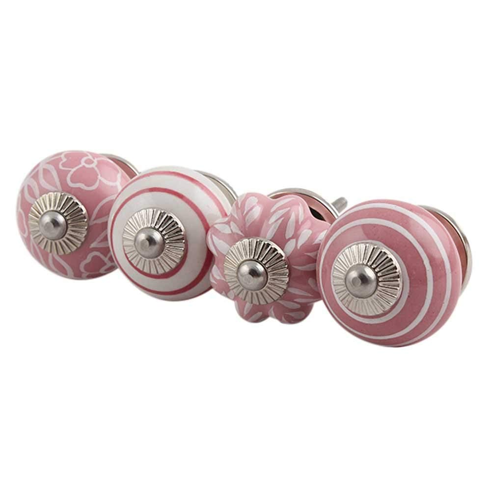 10 Pack Pink Floral Ceramic Drawer Knobs - Round Dresser & Cabinet Knobs for Kitchen, Bathroom & Furniture - Decorative Drawer Pulls for Dressers, Cabinets & Doors