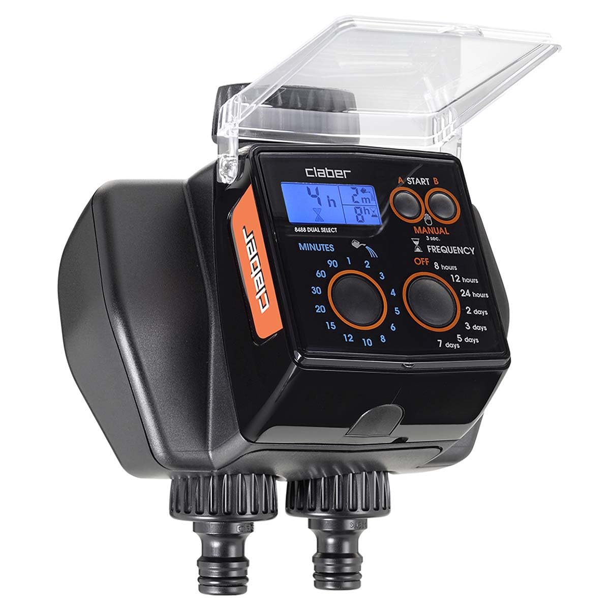 Claber 8488 Dual Select Advanced Push-Button Digital Water Timer with 2 Outlets - Automatic Garden Irrigation System for Lawns, Plants & Sprinklers