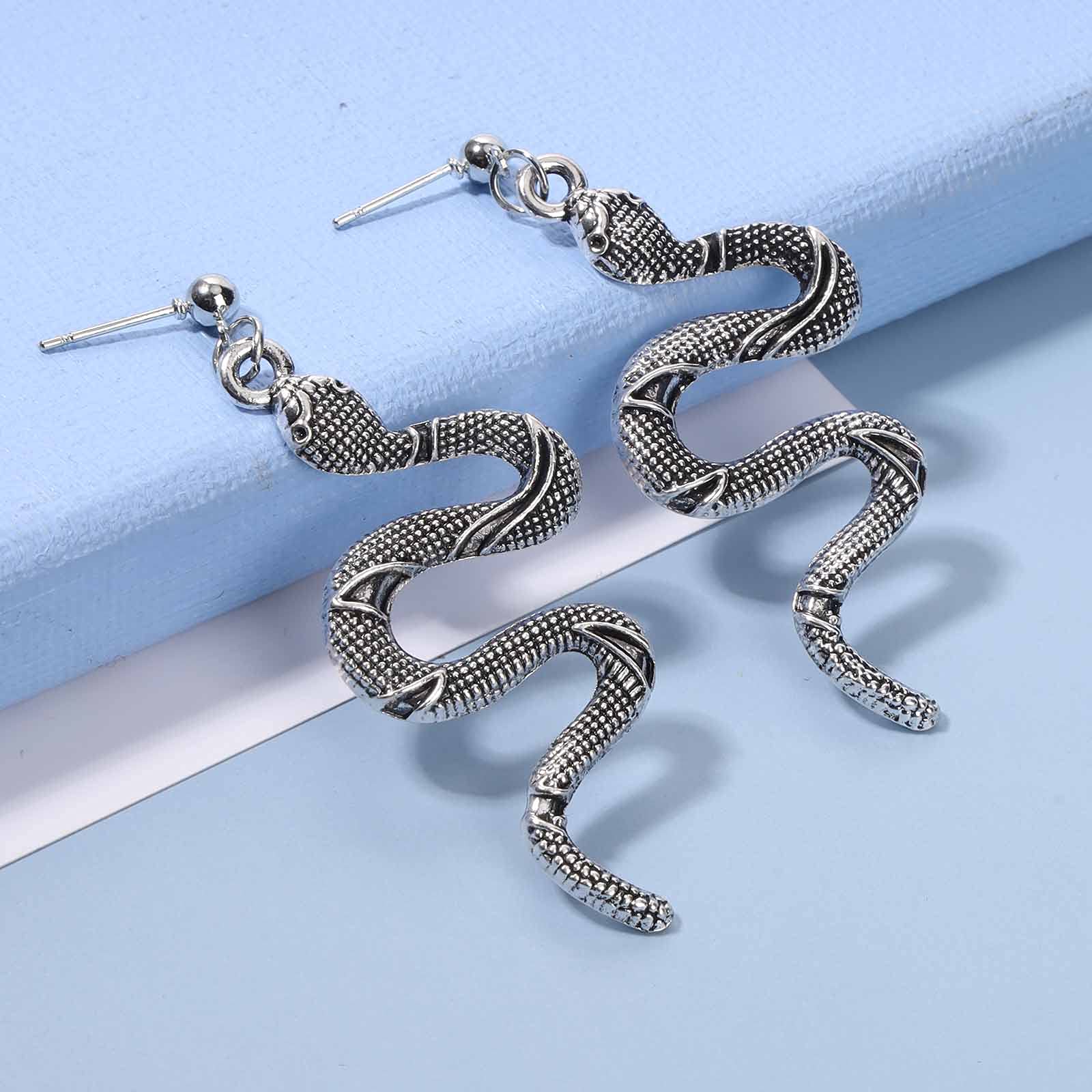 Stylish Punk Snake Earrings for Women - Silver Serpent Dangle Drop Earrings Gothic Jewelry | Perfect for Halloween, Costume Parties & Alternative Fashion