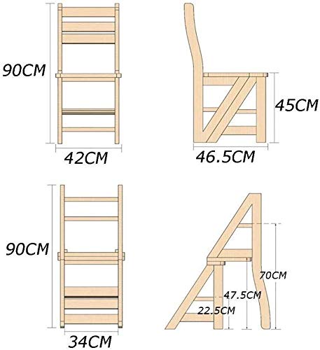 NEVKA Foldable Wooden Step Stool with Backrest - 4 Step Space Saving Multifunctional Ladder Chair for Home, Kitchen, Bathroom & Garage - Solid Wood Yellow Step Stool for Adults & Kids