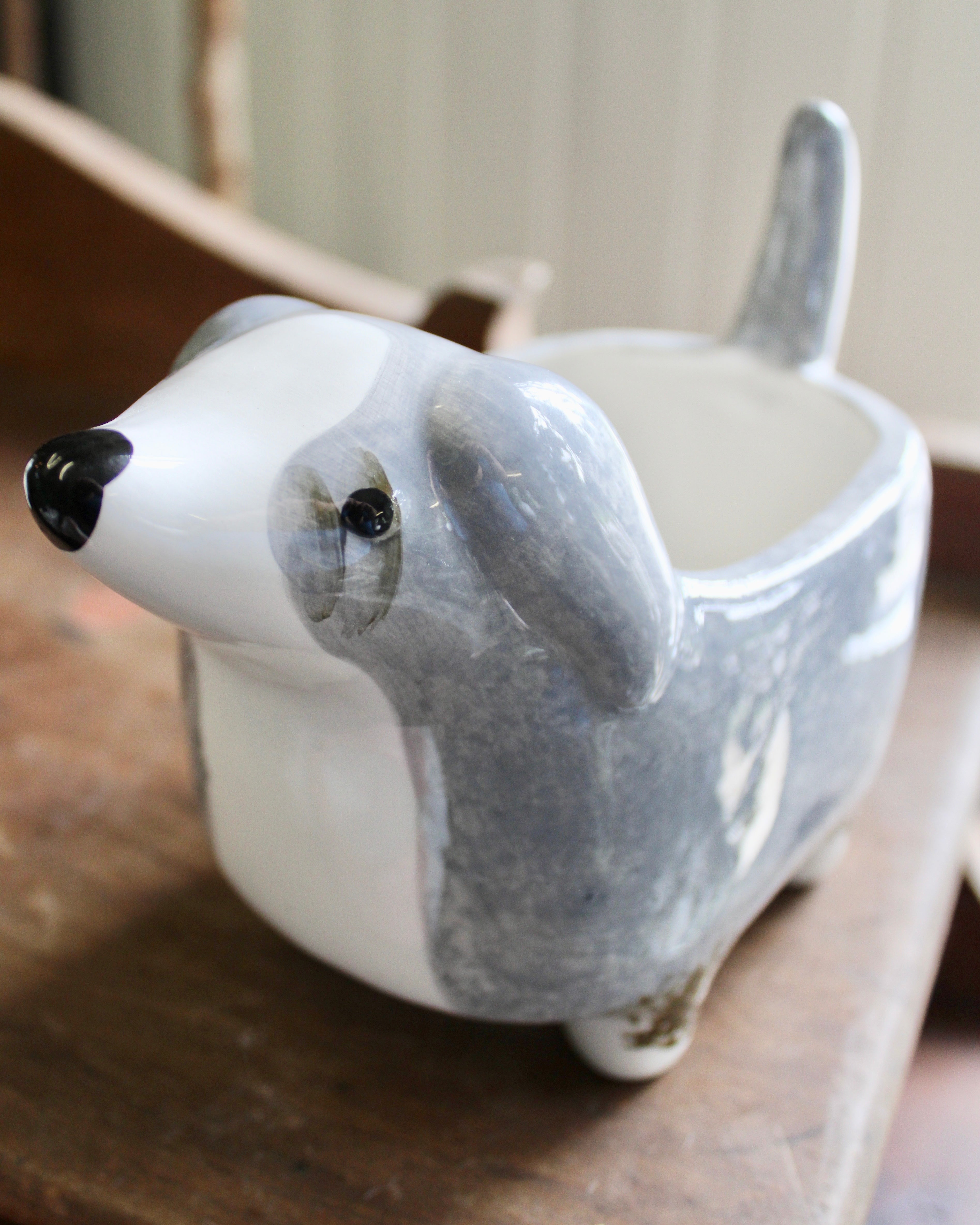 Hand Painted Ceramic Dog Planters for Succulents & Small Plants - Cute Animal Flower Pots for Home Decor, Garden, Office Desk & Gift Ideas