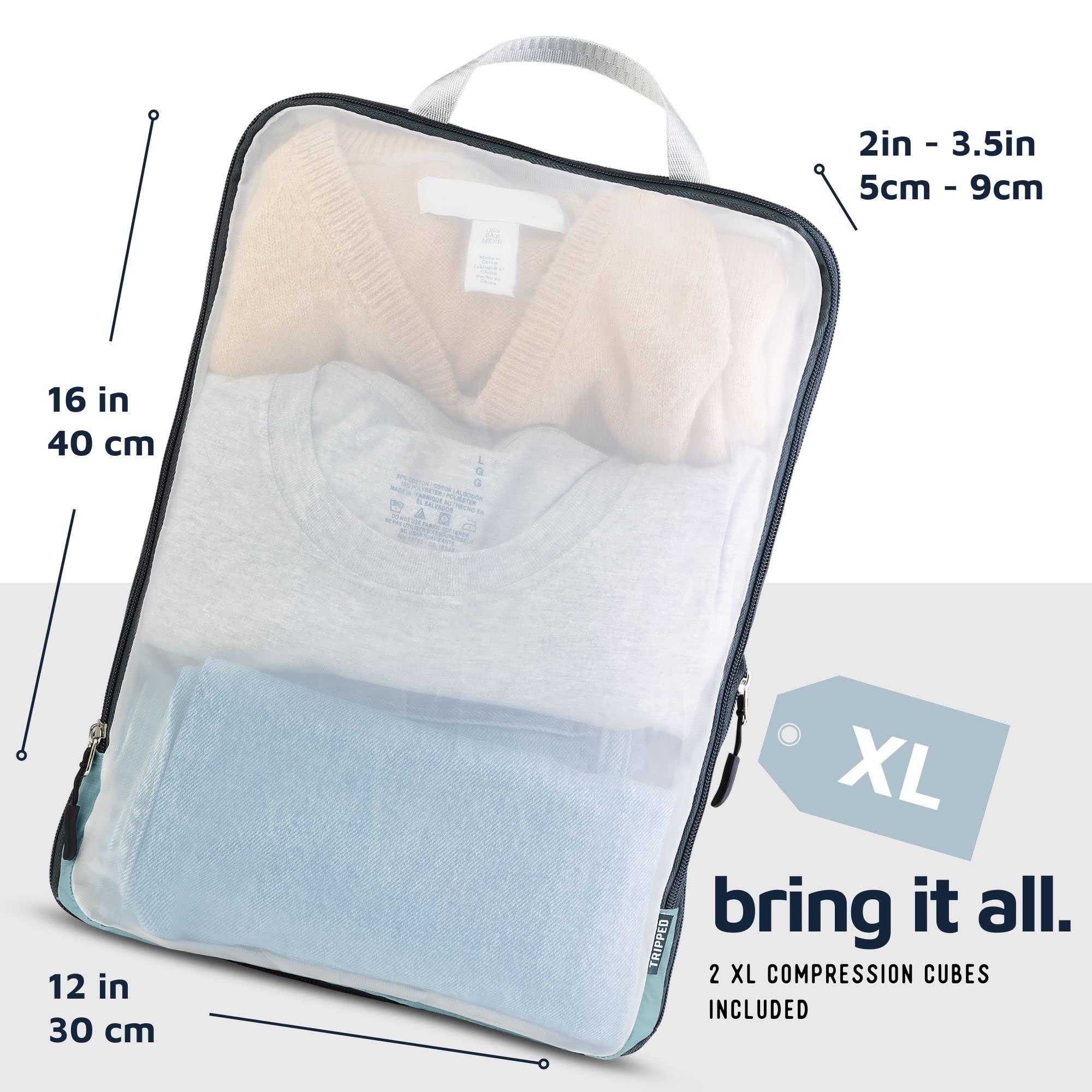 TRIPPED Travel Gear Large Packing Cube Set with Clear Mesh - 6-Piece Compression Travel Organizers for Suitcases | Perfect for Vacation, Business Trips & Backpacking