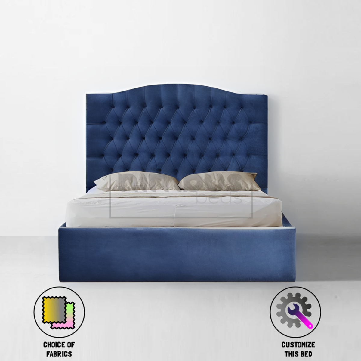 Chesterfield Curve Bed Frame - Queen Size Upholstered Platform Bed with Button Tufting & Wooden Slats - Elegant Bedroom Furniture for Modern & Classic Home Decor
