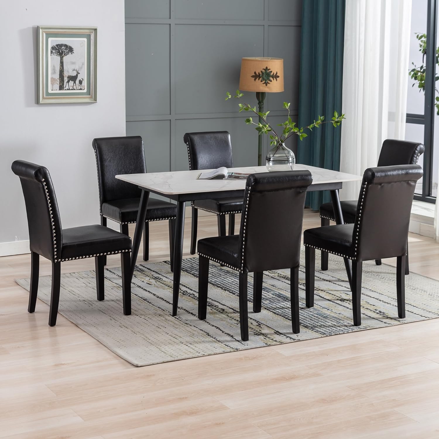 Westice 8-Piece Upholstered PU Leather Dining Chair Set with Nailhead Trim & Rubber Wood Legs - Modern Kitchen & Dining Room Chairs for Small Spaces, Apartment, Restaurant - Black (Perfect for Home Dining, Kitchen Island, Breakfast Nook & Compact Living Spaces)