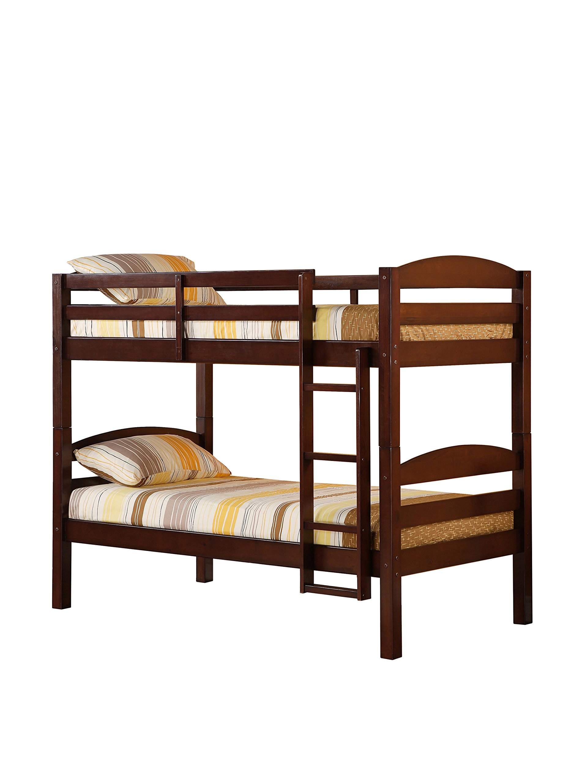 Walker Edison Della Classic Solid Wood Twin over Twin Bunk Bed - Espresso Finish | Space-Saving Kids Bedroom Furniture for Small Rooms & Shared Spaces