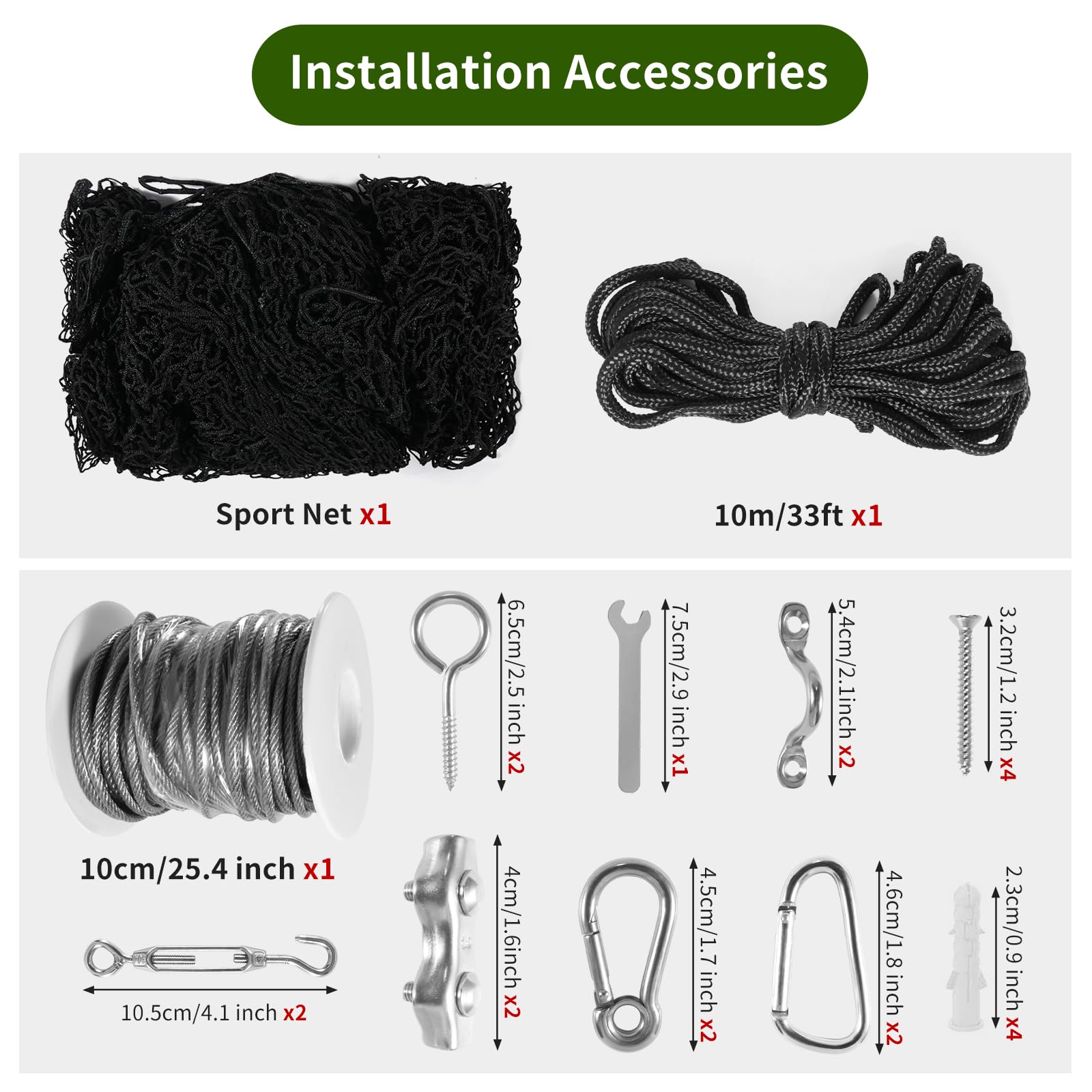 Heavy Duty NQB Baseball Softball Backstop Net - 33FT Rope & Steel Hanging Kit for Baseball, Basketball, Sports Training - Perfect for Backyard Practice, Field Protection, and Gymnasium Safety