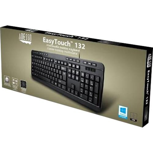 Adesso Spill-Resistant Multimedia USB Keyboard - AKB 132UB - Ergonomic Design for Office, Gaming & Home Use
