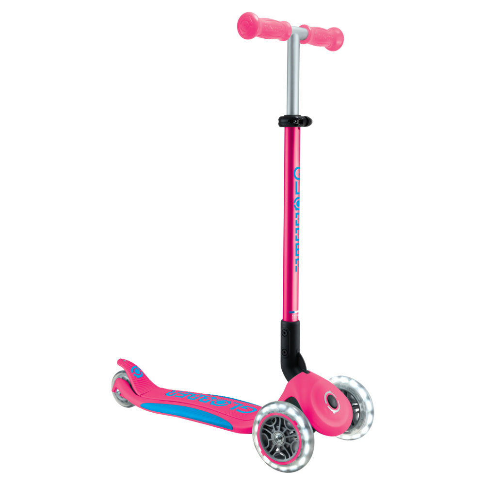 Globber 3 Wheel Primo Foldable Plus Light Up Scooter for Kids - LED Light Up Wheels, Adjustable Handlebar, Portable Kick Scooter for Boys & Girls - Perfect for Outdoor Play, Commuting & Neighborhood Rides
