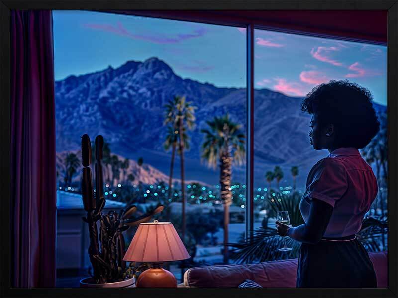 Palm Springs Evening Framed Wall Art Print - Desert Sunset Landscape Painting for Living Room, Bedroom & Office Decor