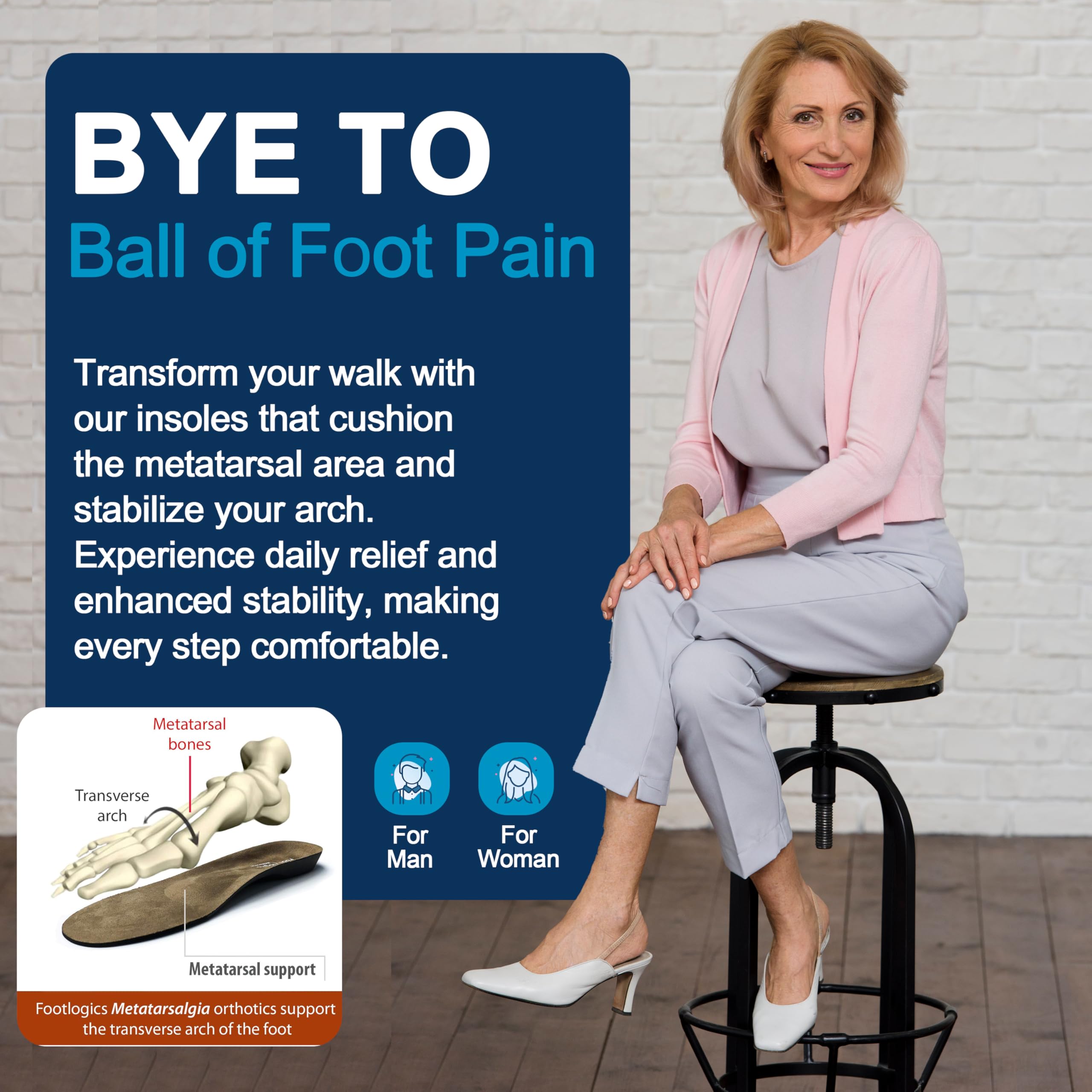 Orthotic Shoe Insoles for Ball of Foot Pain Relief - Metatarsal Support for Morton’s Neuroma, Flat Feet & Metatarsalgia - Full Length XLarge Cushioned Inserts - Perfect for Running, Walking & All-Day Comfort