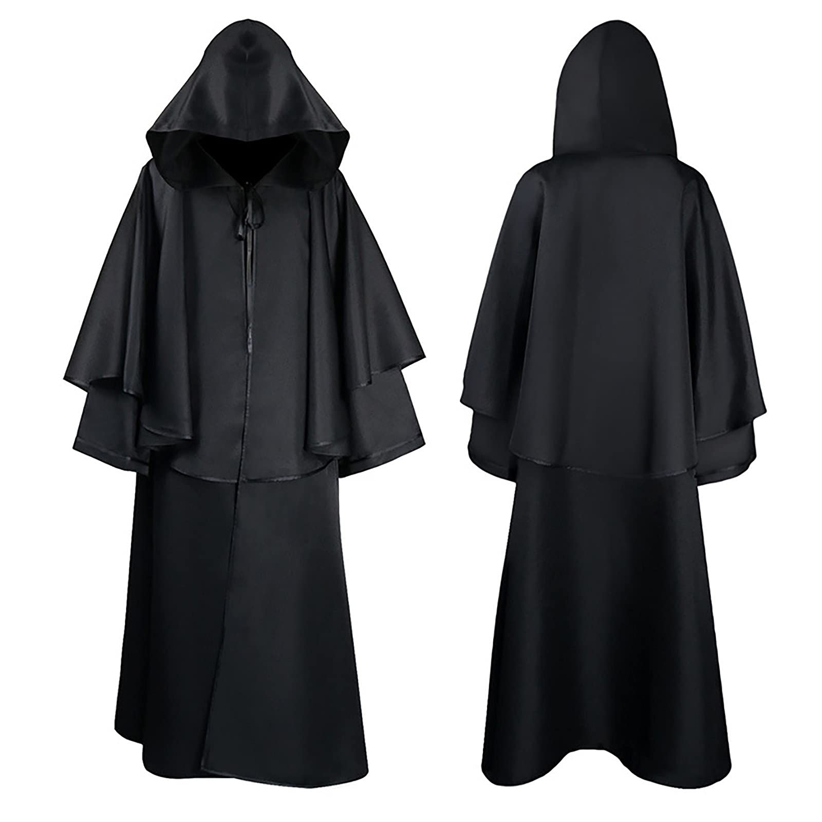 Maqroz Adult Halloween Costume - Full Length Hooded Cloak Robe for Cosplay, Gothic Grim Costume, Masquerade Party & Medieval Fantasy Events | Black Cape for Halloween, LARP, Renaissance Fairs & Themed Parties