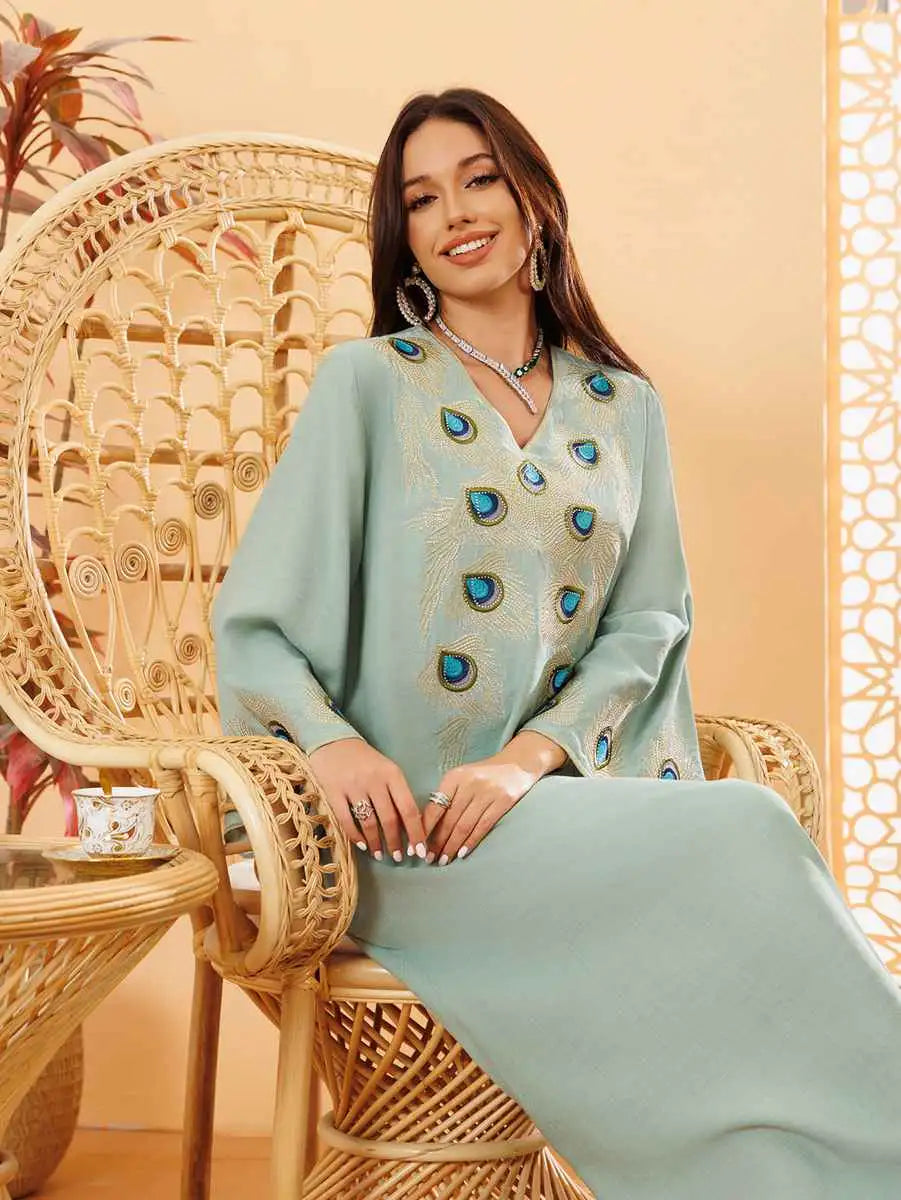 Elegant Eid Embroidery Caftan Dress for Women - Luxury Moroccan Kaftan & Jalabiya for Wedding, Party & Special Occasions - Perfect for Eid Celebrations, Bridal Showers & Evening Events