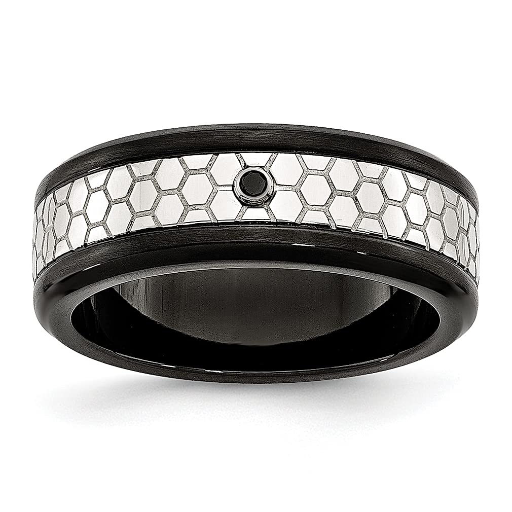 ICE CARATS Stainless Steel Brushed Black Plated 2-Point Diamond 8mm Wedding Ring Band - Elegant Women's Fashion Jewelry, Anniversary & Valentine's Day Gift for Her - Perfect for Weddings, Engagements & Special Occasions