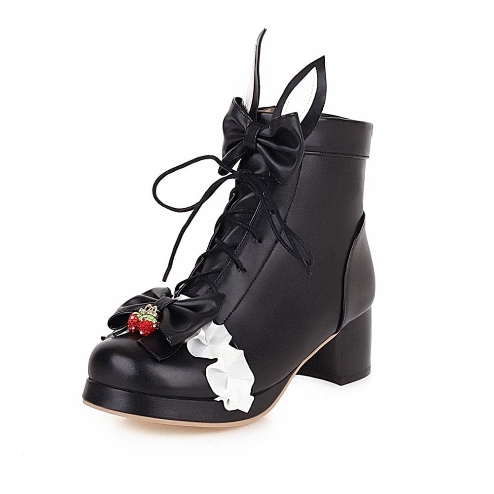 XANGNUO Women's Chunky Heel Slouchy Boots - Cute Bow Detail Thick-Soled Martin Boots for Women (Black) | Perfect for Fall & Winter Outfits, Casual Wear & Office Fashion
