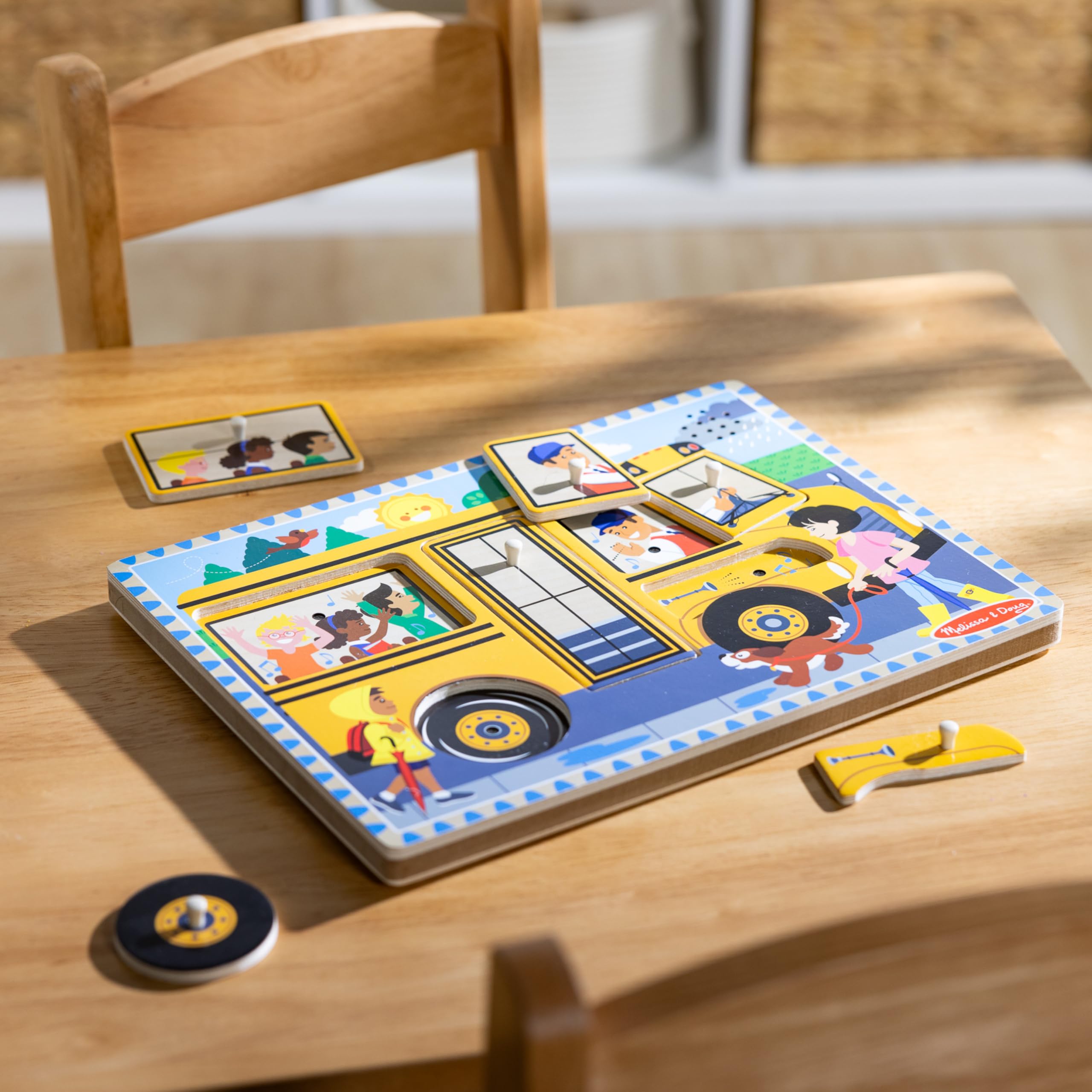 Melissa & Doug The Wheels on the Bus Sound Puzzle - Wooden Educational Toy for Toddlers Ages 2+ | Interactive Learning Puzzle with School Bus Theme | Perfect for Preschool Playtime & Early Childhood Development