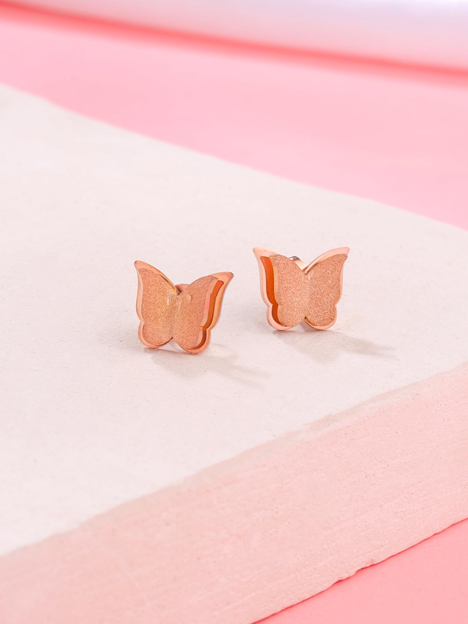 Rose Gold Plated Butterfly Stud Earrings for Women & Girls – Stainless Steel Western Style Jewelry – Perfect Birthday & Anniversary Gift for Her – Ideal for Parties, Weddings & Everyday Wear
