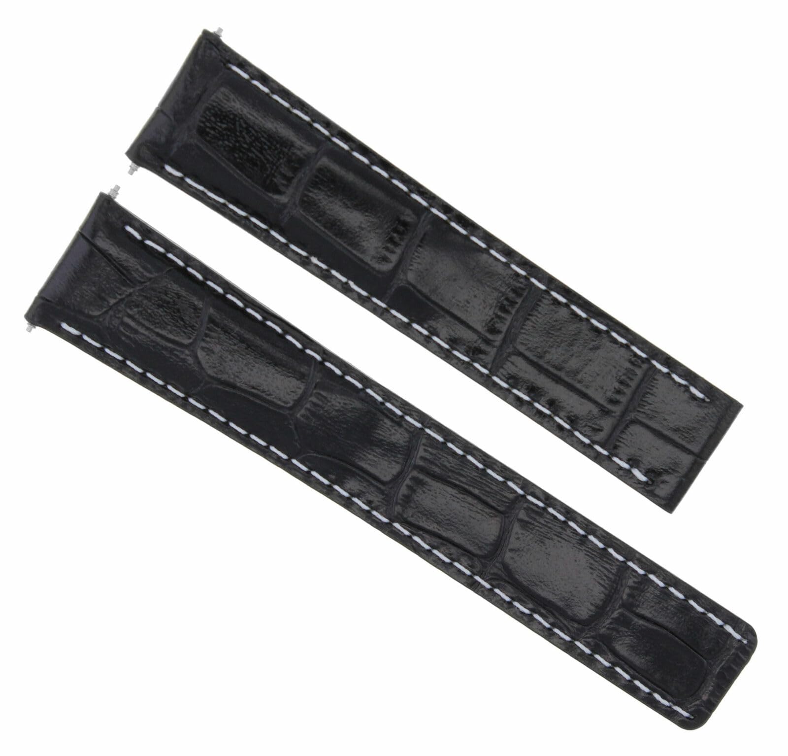 22mm Genuine Leather Watch Band Strap for Breitling Navitimer & Avenger Colt - Black with White Stitching | Replacement Watch Strap for Men's Luxury Watches | Perfect for Business, Casual & Formal Occasions