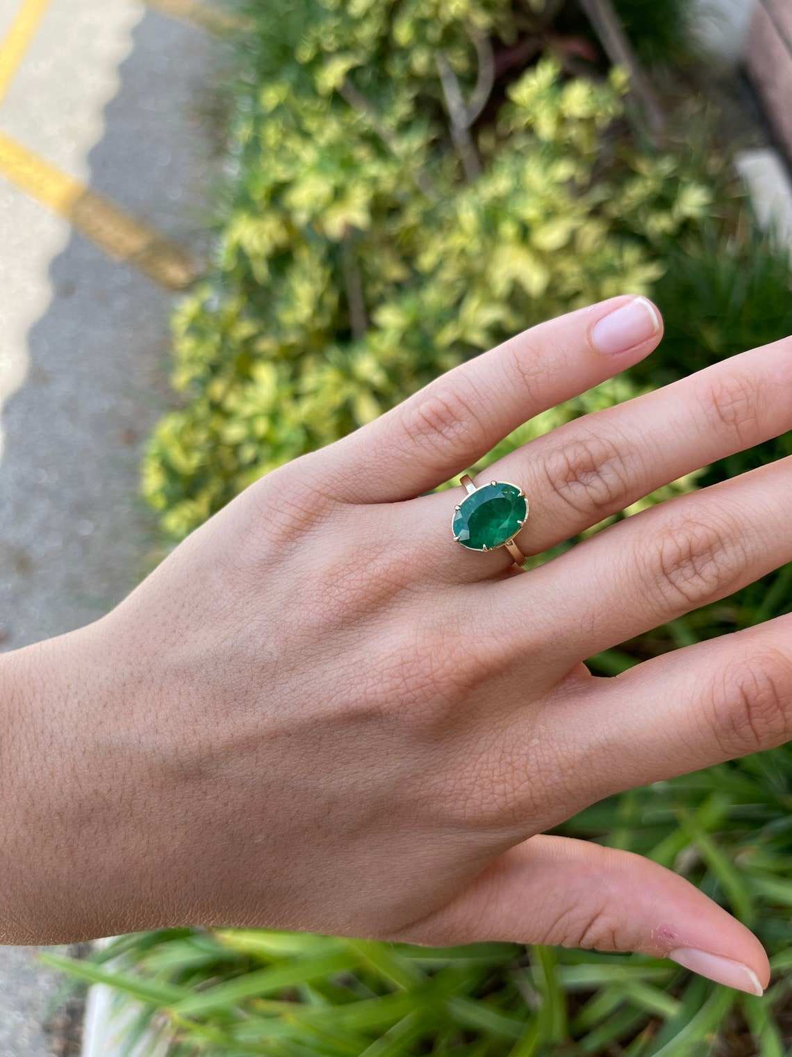 4.39 Carat 14K Gold Oval Dark Rare Rich Green Emerald Solitaire Ring for Women - Perfect for Engagement, Wedding, Anniversary & Special Occasions