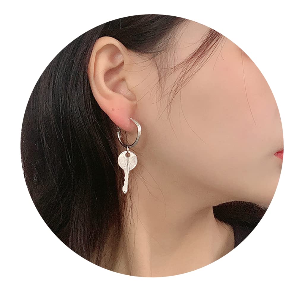 Lock and Key Earrings for Women - Asymmetric Dangle Hoop Earrings with Padlock & Key Design | Punk Edgy Aesthetic Jewelry | Perfect for Gothic, Boho & Everyday Fashion