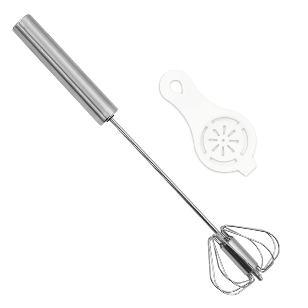 10 Inch Hand Push Whisk - Semi-Automatic Egg Beater with Rotating Mixer & Egg White Separator | Perfect for Baking, Cooking, Milk Frothing & Whisking Eggs | Ideal for Home Kitchen & Professional Use