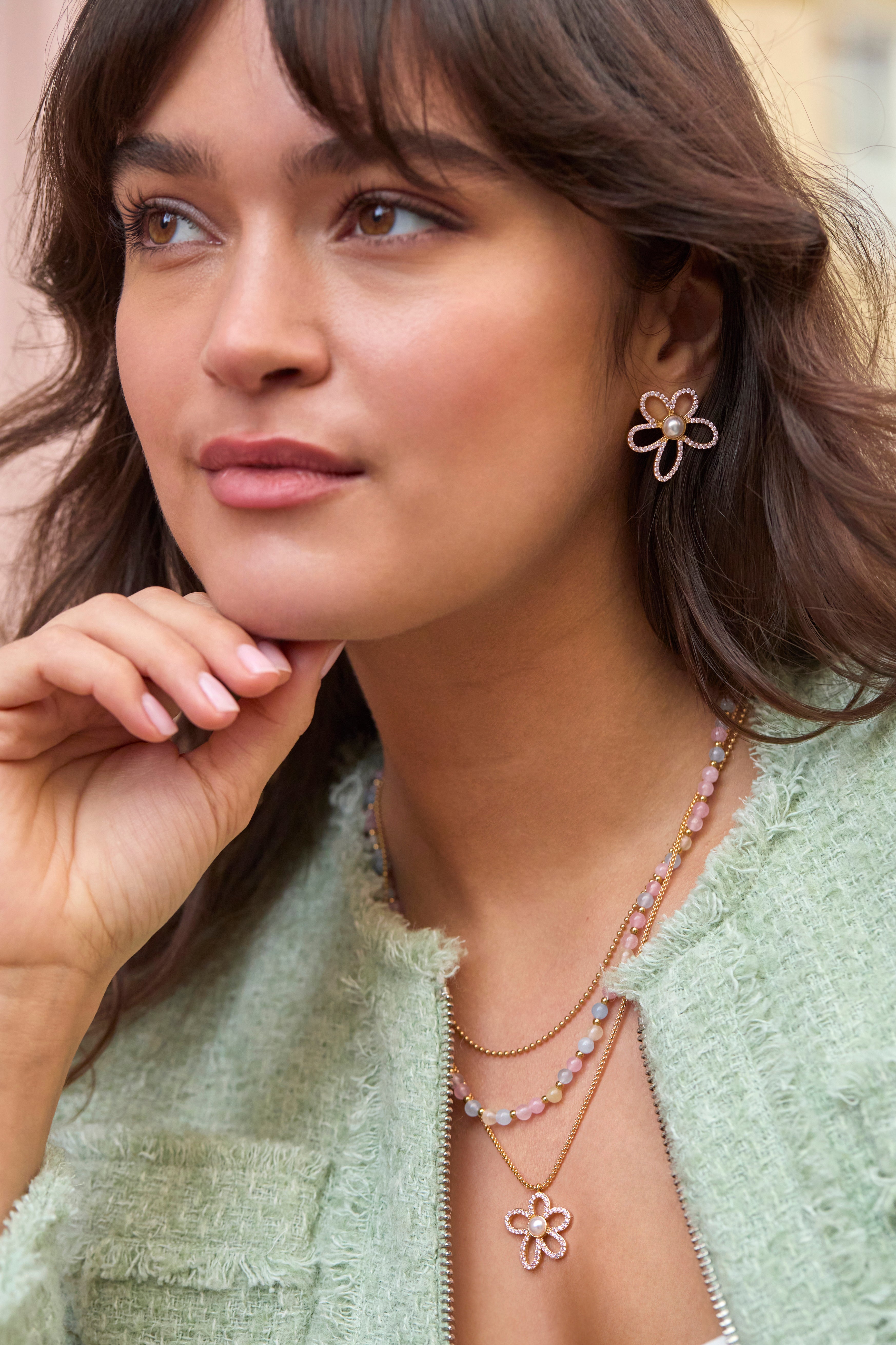 Pink and Pearl Tennis Chain Flower Necklace - Elegant Floral Jewelry for Women | Perfect for Parties, Weddings & Date Nights