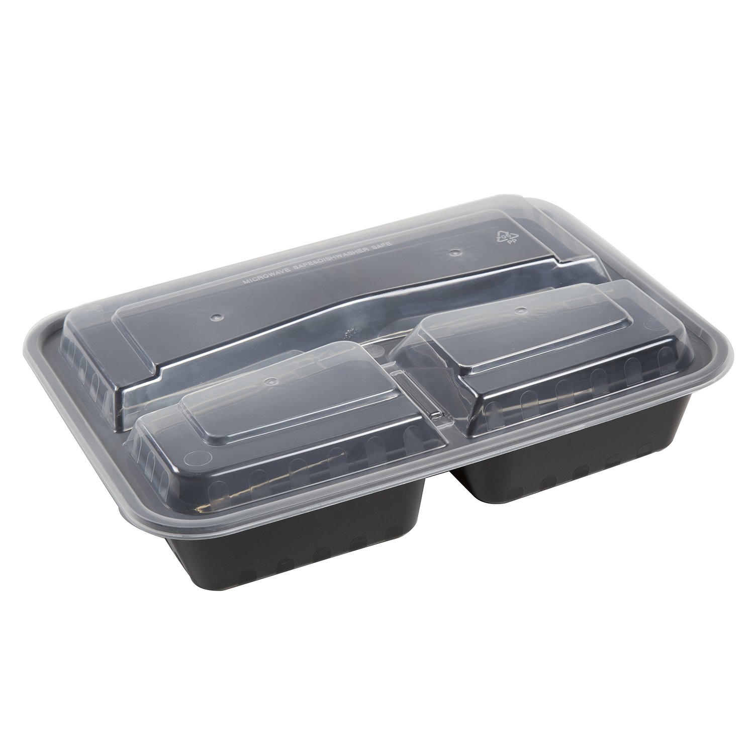 AmerCare 3-Compartment Rectangular Food Storage Containers with Lids - 10