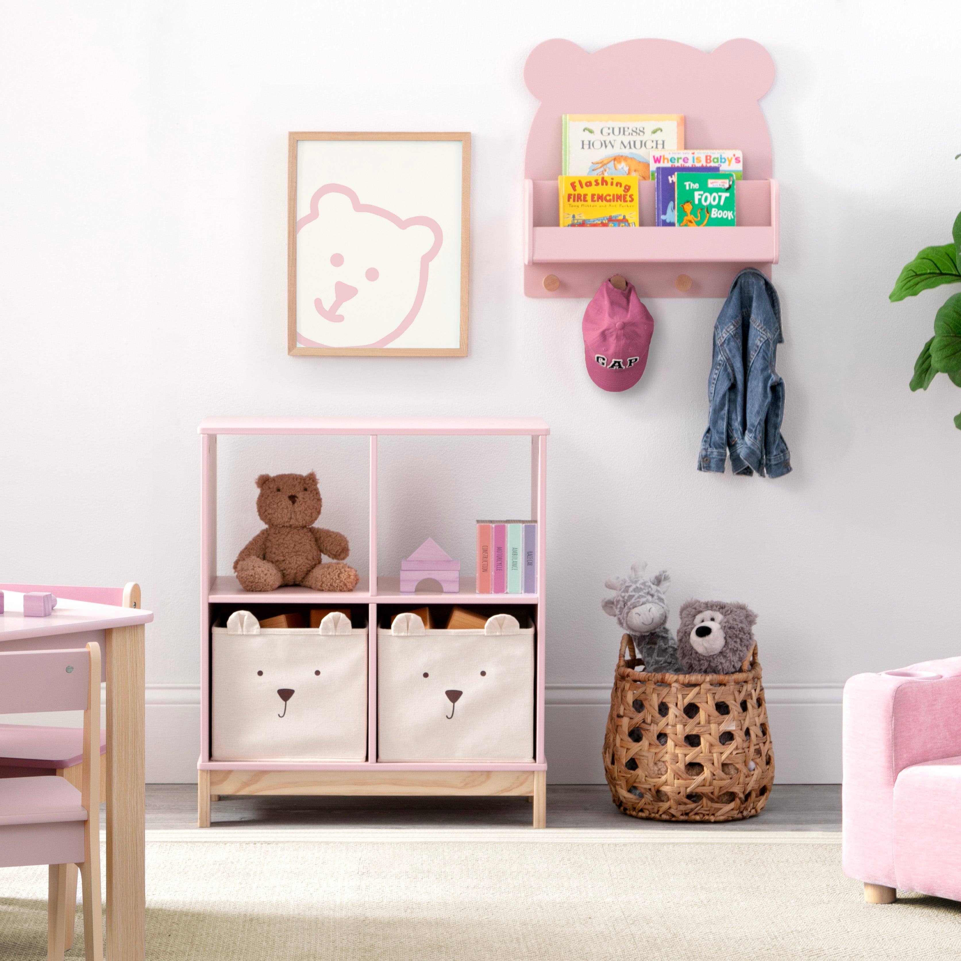 Brannan Bear Kids Bookcase with Storage Bins - Sturdy Wooden Bookshelf for Children's Room, Nursery, Playroom & Classroom Organization