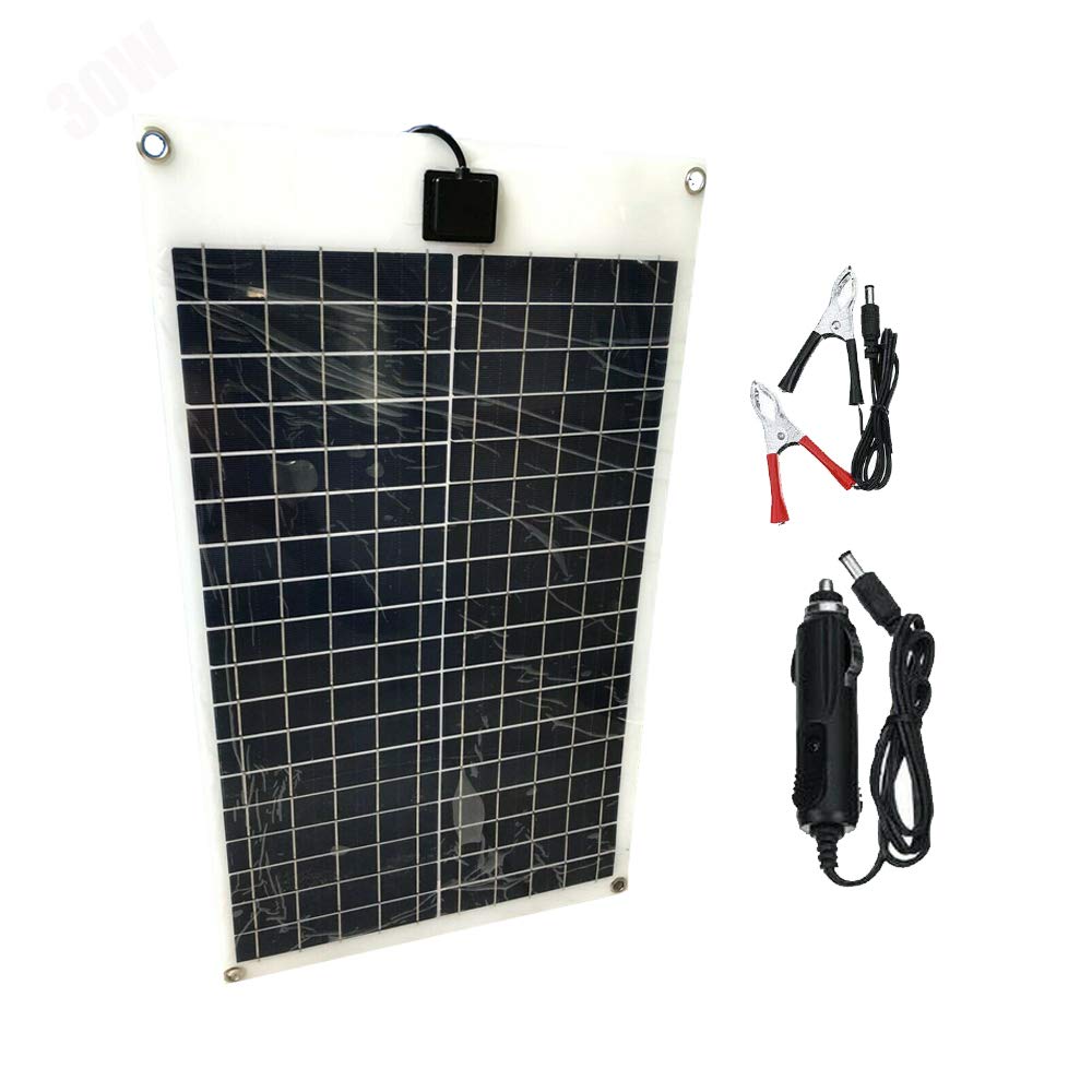 Giosolar 30W Flexible Solar Panel Kit with 12V Battery Charger, Alligator Clips & Car Charger - Portable Power for Camping, Hiking, RV, Boat, ATV, Motorcycle, Snowmobile & Outdoor Adventures