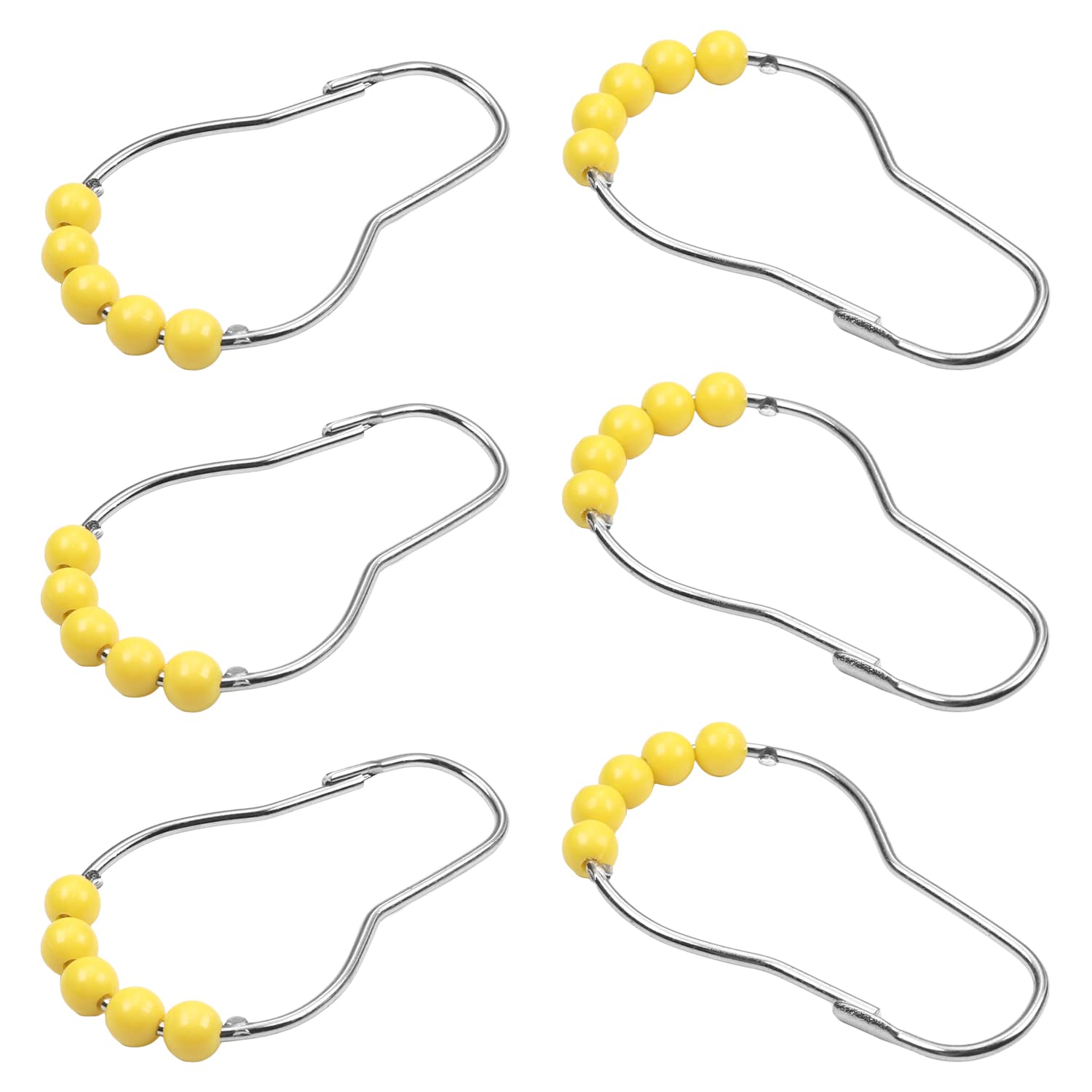 Aicosineg 12-Pack Shower Curtain Rings - Durable Iron & Plastic Hooks for Bathroom, Kitchen, Bedroom - Rust-Resistant Yellow Tone Curtain Rings - Perfect for Hanging Shower Liners, Window Curtains & Home Decor