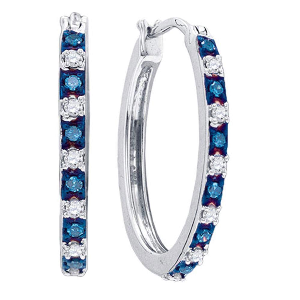 925 Sterling Silver Round Blue Diamond Hoop Earrings - 1/4 Ct Genuine Diamond Stud Earrings for Women | Perfect for Parties, Weddings & Everyday Elegance