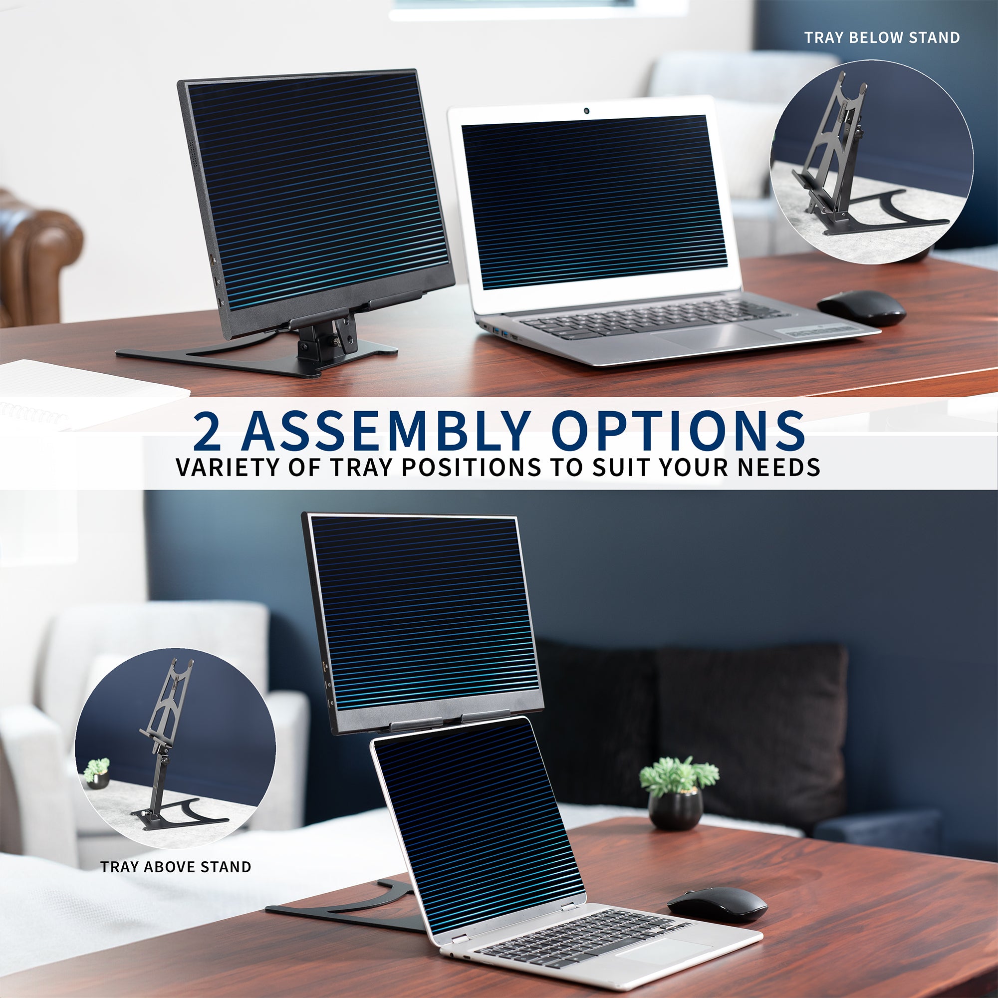 Portable Monitor Stand with Adjustable Height - Lightweight & Foldable Tablet Holder for Laptop, iPad, Phone - Perfect for Home Office, Travel & Bedside Use