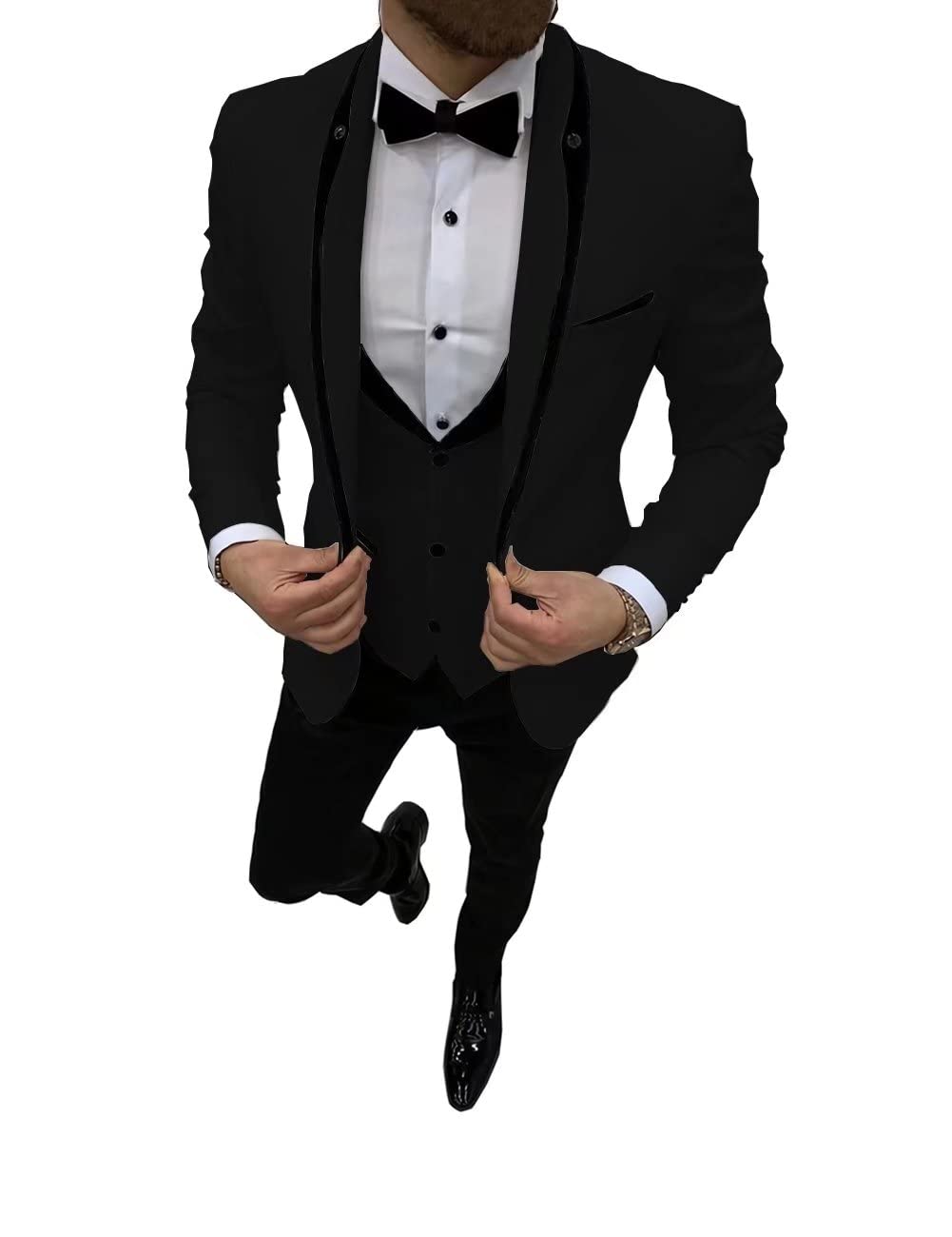 HUUTOE White 3-Piece Tuxedo Suit for Men - Slim Fit One Button Prom & Wedding Suit | Formal Occasions, Groomsmen, Evening Events