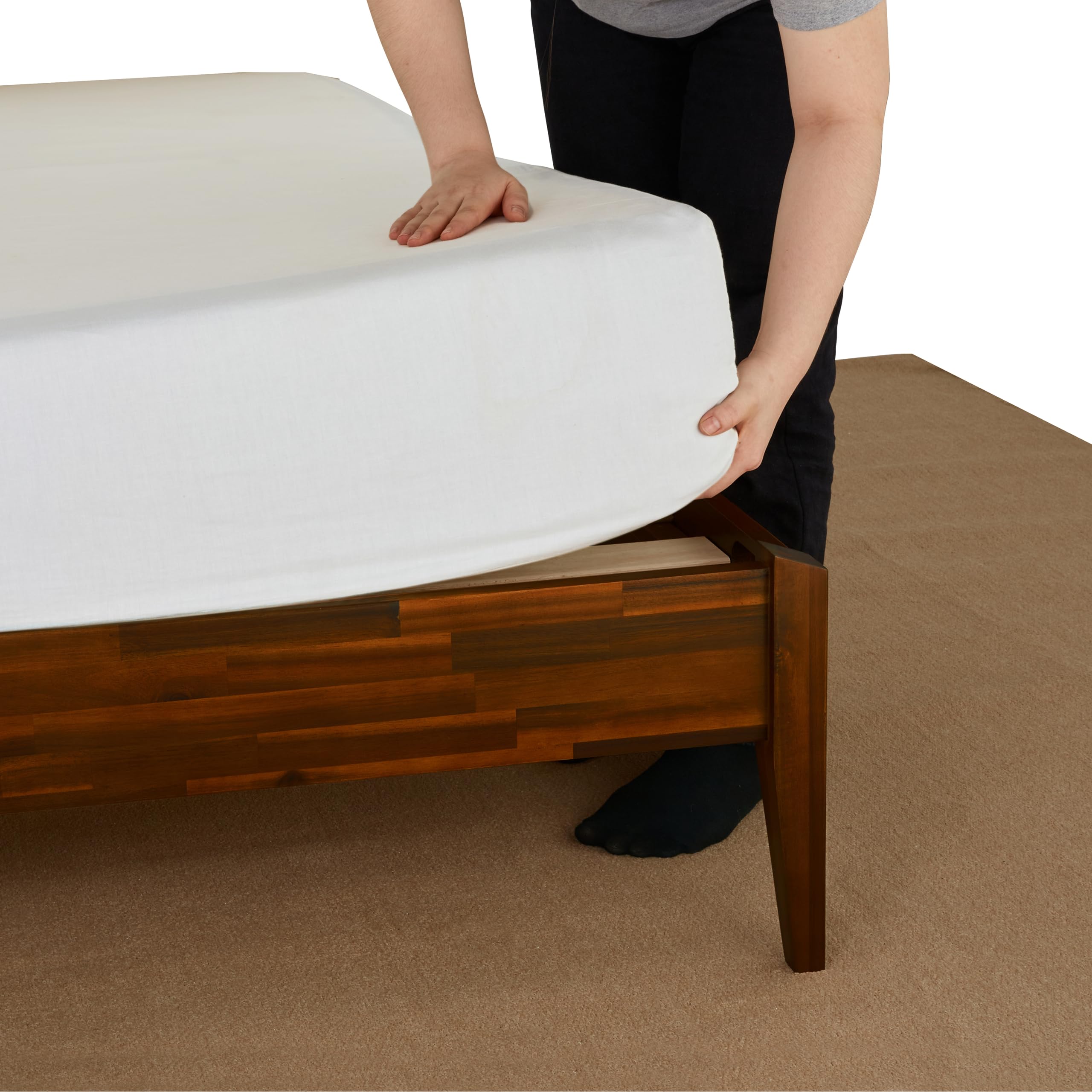 Bme Dinkee 15 Inch Signature Bed Frame - No Headboard Modern Minimalist Design with Acacia Wood - 12 Sturdy Wood Slats Support - Easy Assembly - No Box Spring Needed - Dark Chocolate Finish (Full Size) - Perfect for Small Spaces & Modern Bedrooms