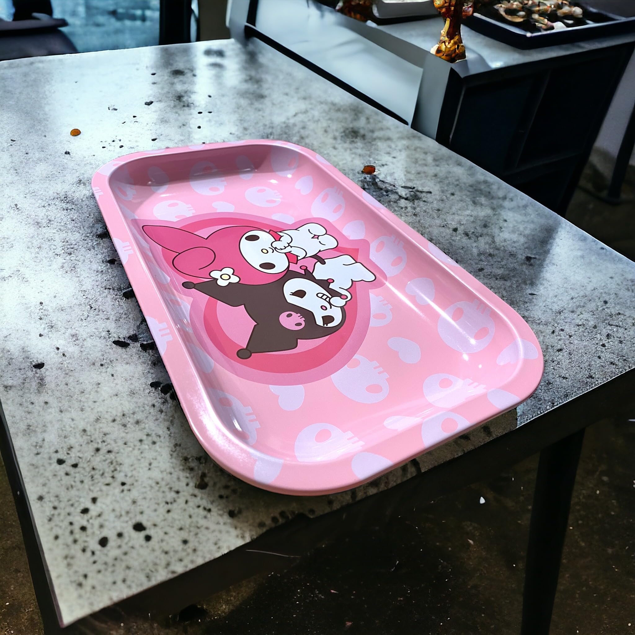 KOZUKI Pink Anime Rolling Tray 11x7 Inches - Premium Metal Ash Tray & Decorative Serving Tray for Home, Gifts, and Anime Lovers | Perfect for Smoking Accessories, Jewelry Display, and Party Serving (BFF Collection) KKTRAY03