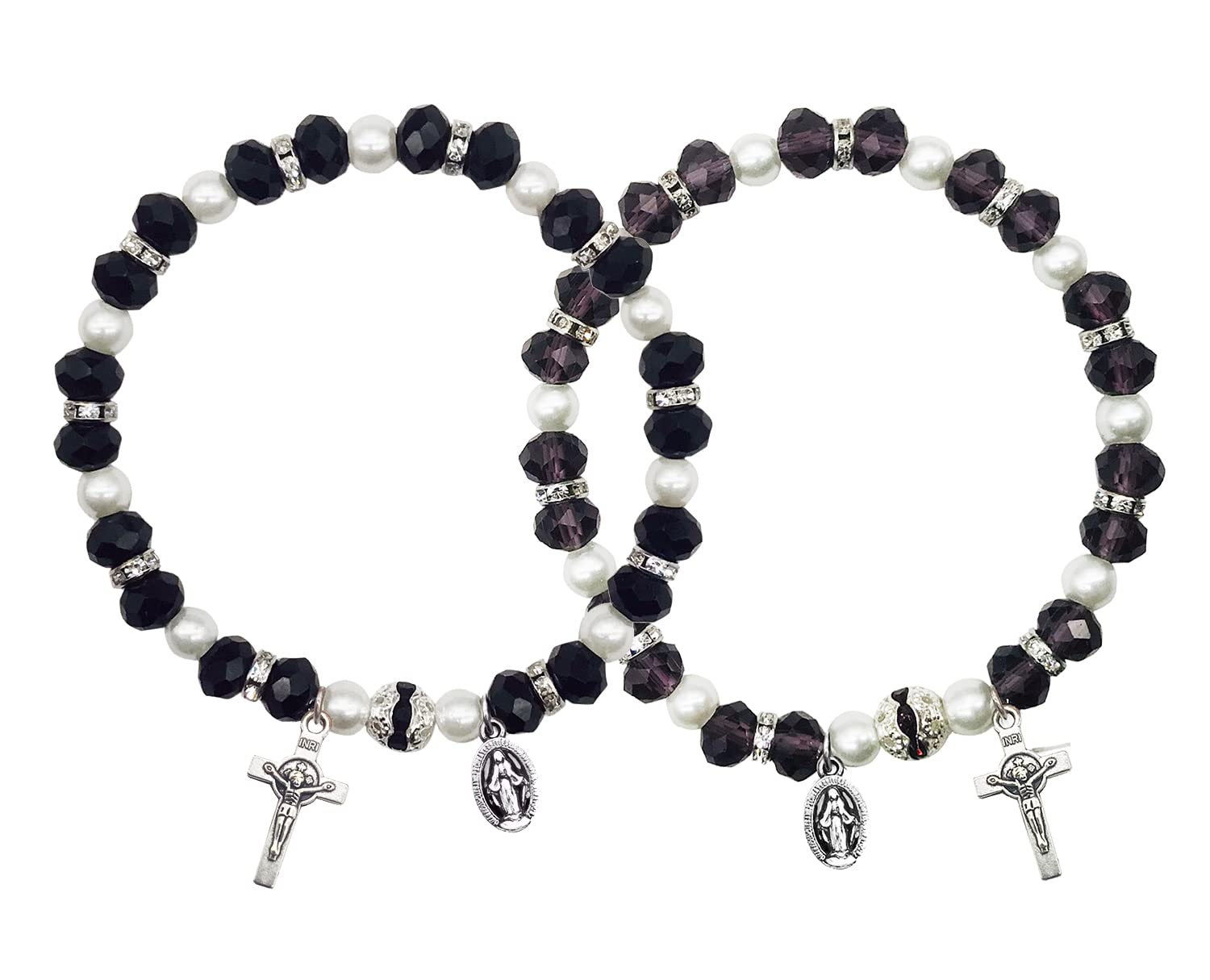 Catholic Rosary Bracelets for Women & Girls - Beaded Stretch Rosary Bracelet with Crucifix & Miraculous Medal - Saint Bracelet Christian Gift for Confirmation, Prayer & Daily Wear