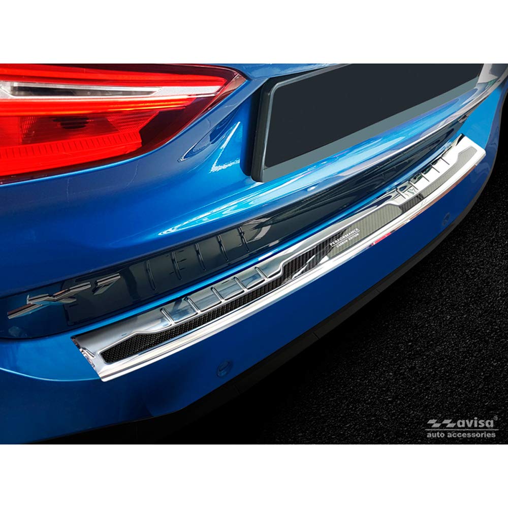 Avisa 2/44099 Stainless Steel Rear Bumper Protector for BMW X1 F48 (2015-2022) - Deluxe Performance Silver Mirror & Black Carbon Style - Perfect for Parking Protection & Car Detailing