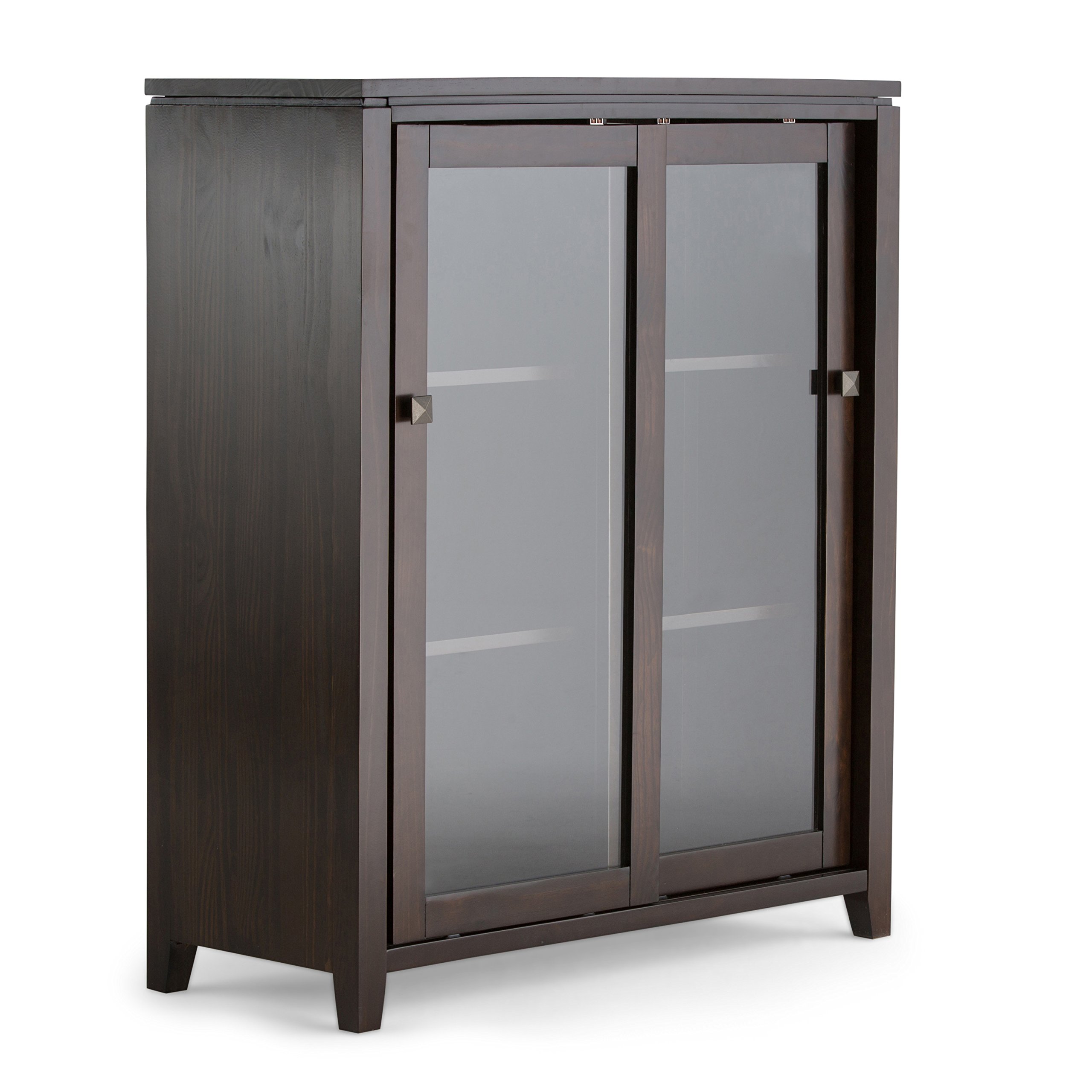 SIMPLIHOME 36-Inch Cosmopolitan Storage Cabinet - Mahogany Brown - Modern Entryway, Living Room, or Bedroom Organizer for Home Decor