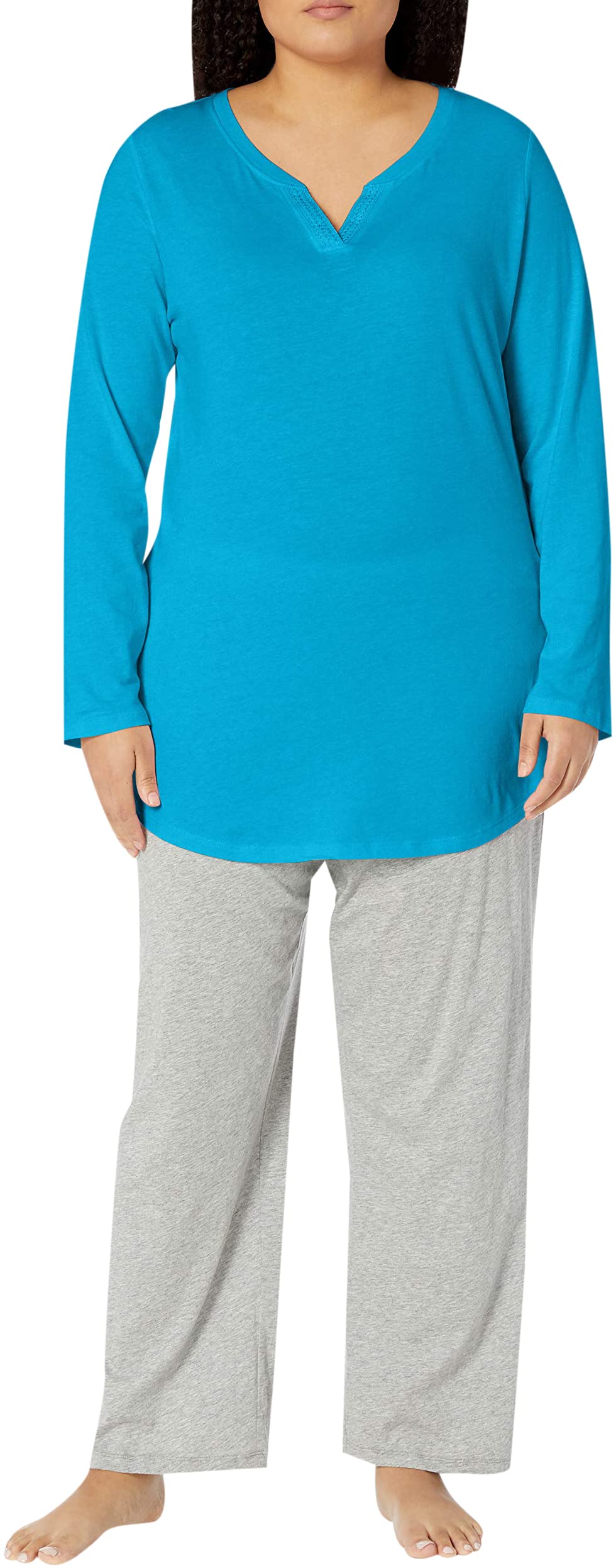 JUST MY SIZE Women's Plus Size Split Neck Tunic Top - Comfortable Stretch Fabric for Casual Wear, Office & Everyday Outfits