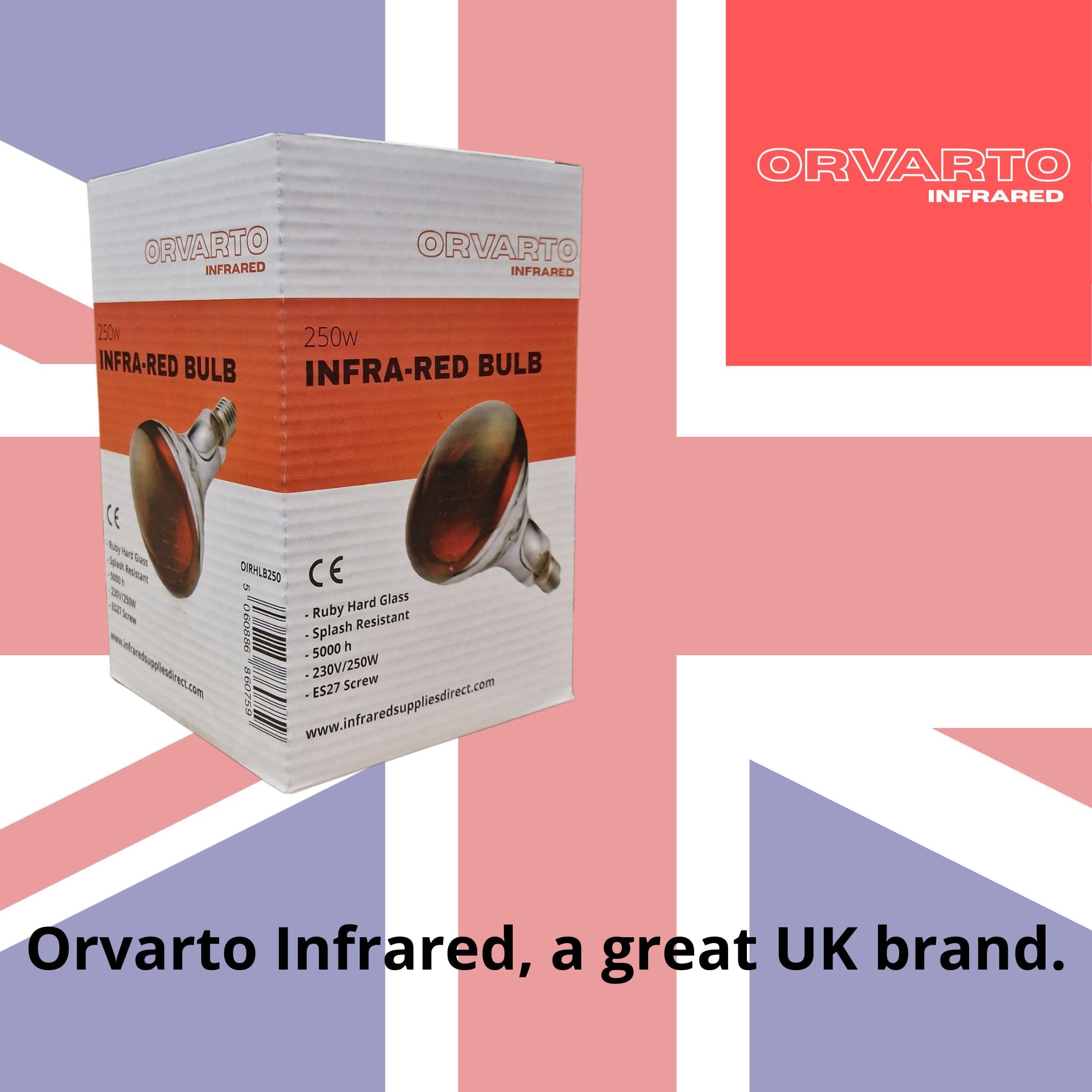 Orvarto 250W Ruby Red Infrared Heat Lamp Bulb for Poultry, Pets & Reptiles - Ideal for Chick Brooders, Dog Beds, Cat Warmers & Reptile Terrariums