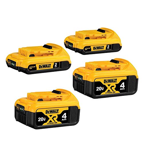 DEWALT 20V MAX Lithium Battery 4 Pack - (2) 4Ah & (2) 2Ah Batteries for Power Tools | Compatible with Drills, Saws, and Outdoor Equipment