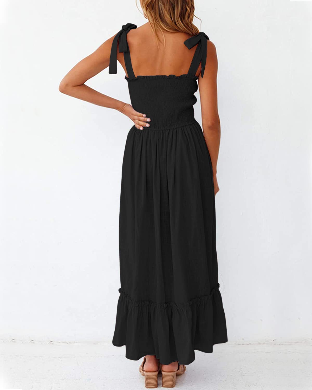 2023 Summer Boho Maxi Ruffle Smocked Dress for Women - Perfect for Beach Vacations, Music Festivals & Casual Outings
